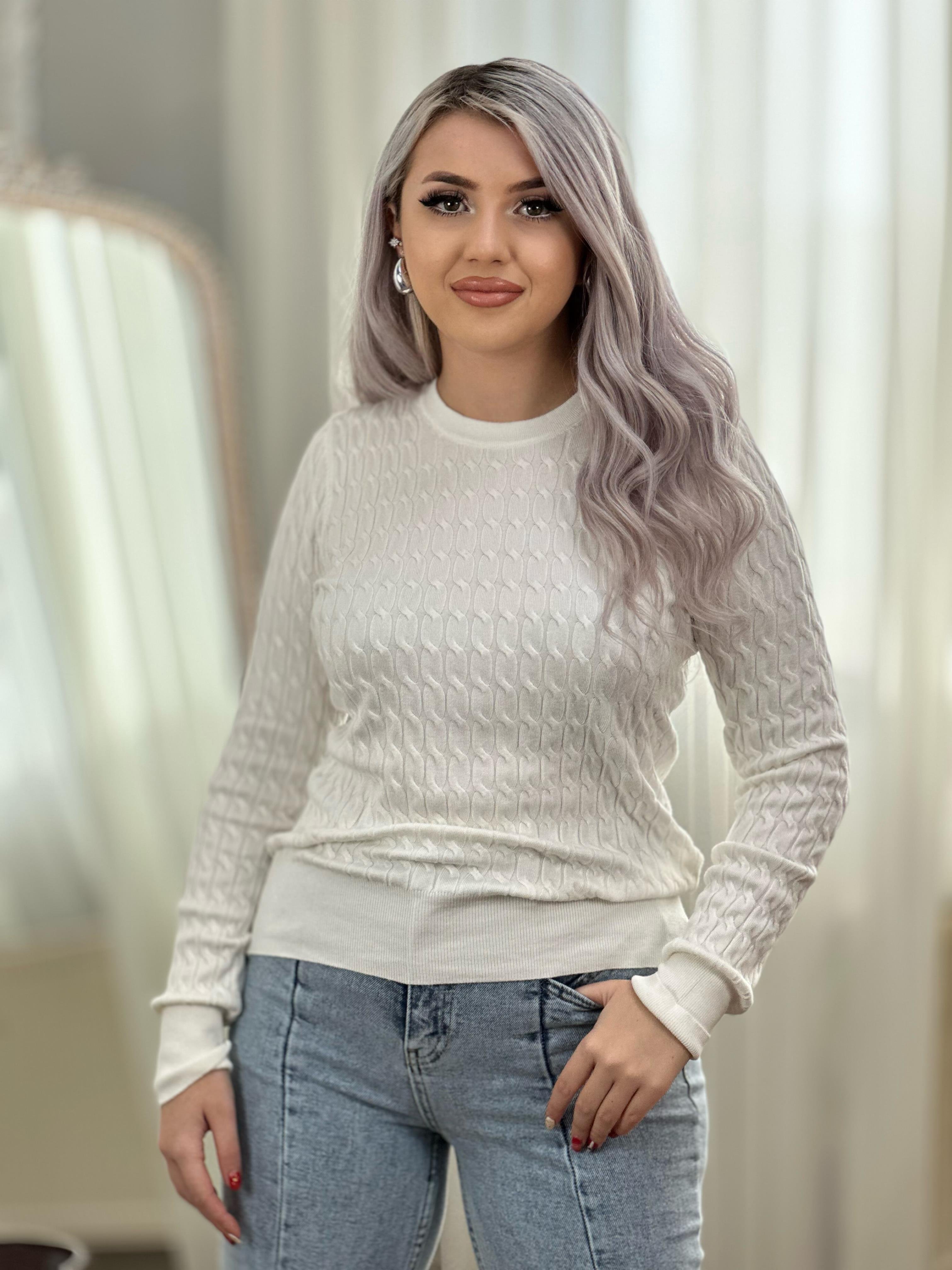 Dilvin Örgü Desen Beyaz Kazak
