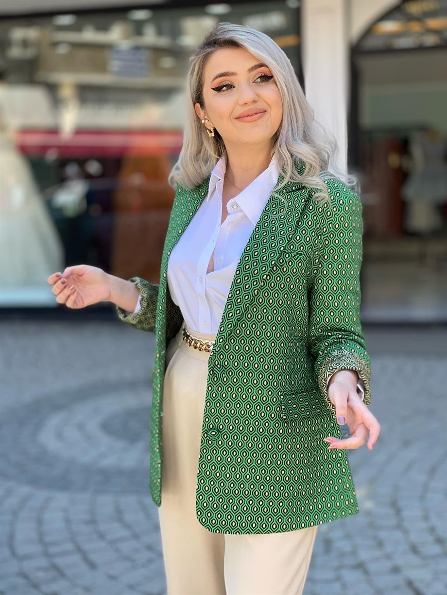 Düğme Detaylı Yeşil Blazer Ceket