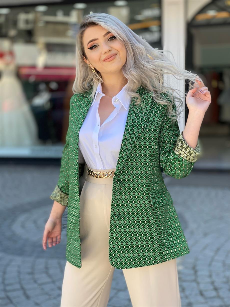 Düğme Detaylı Yeşil Blazer Ceket