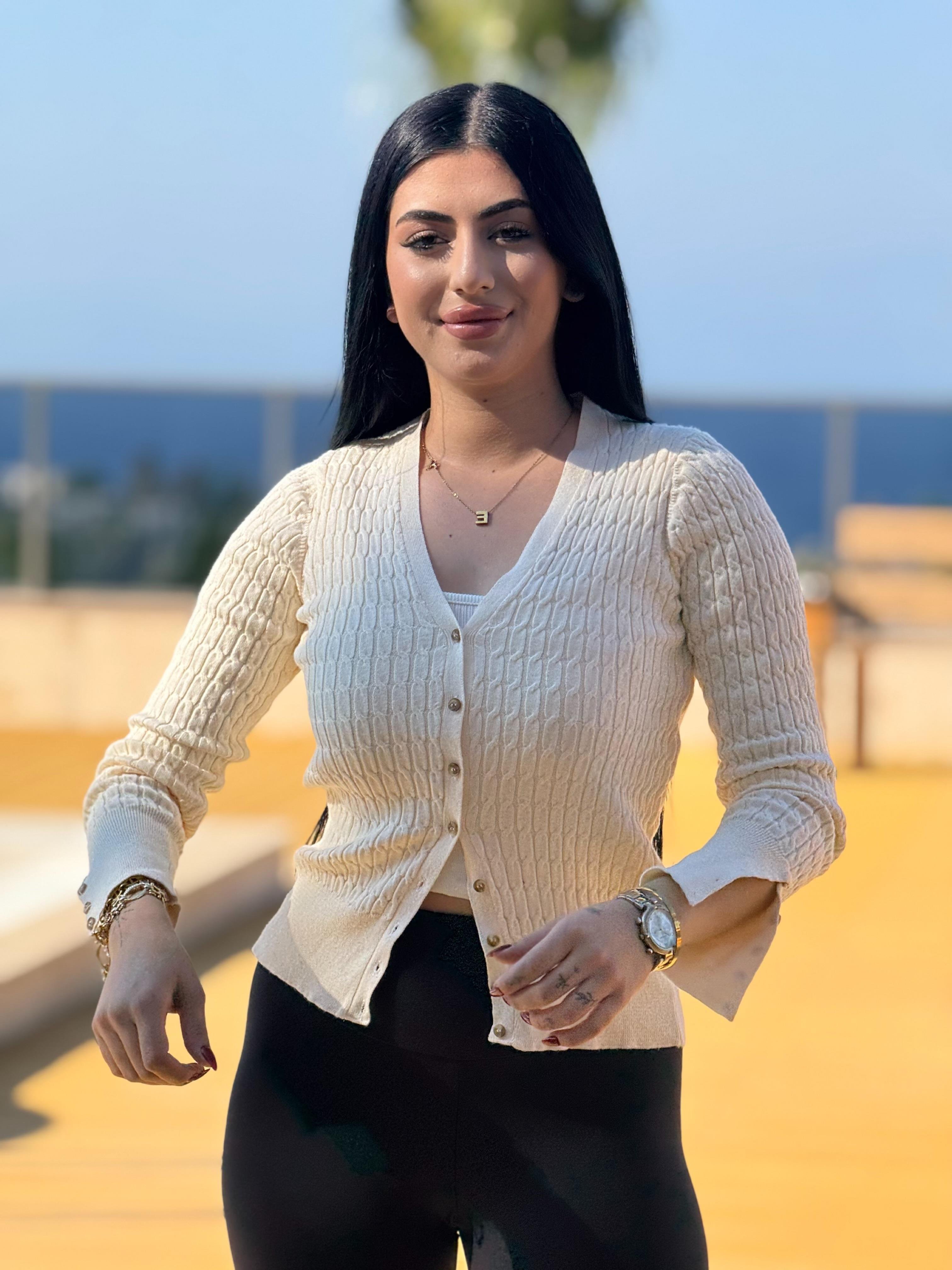 Ekru Saç Örgü Hırka