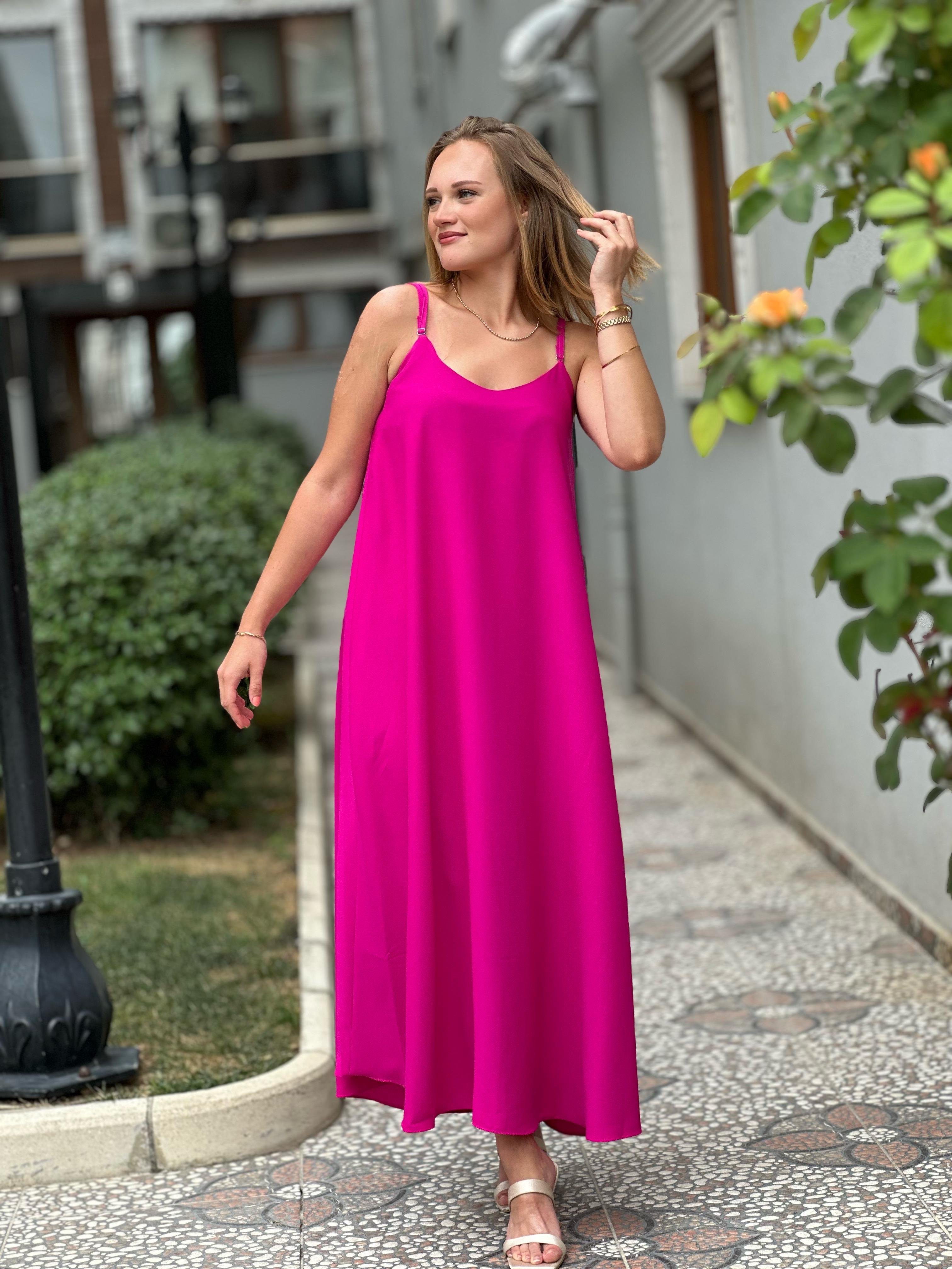 Fuşya Crep Kumaş Elbise