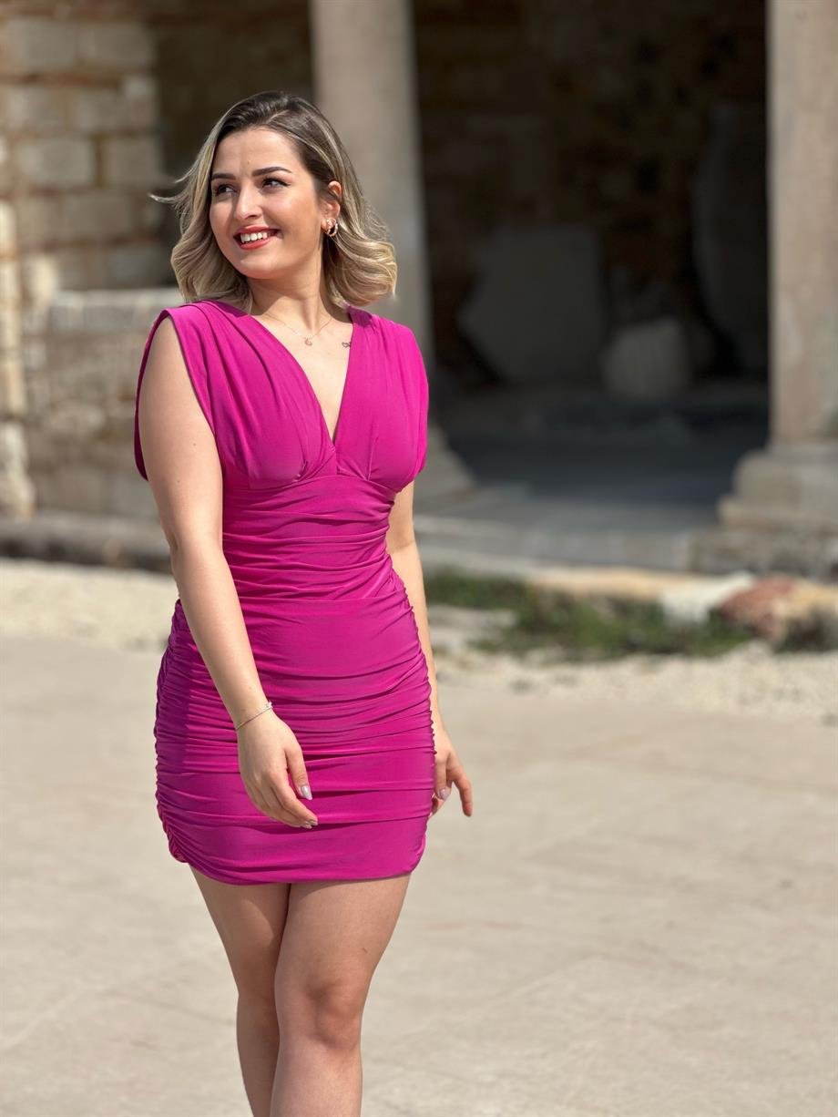 Fuşya Drapeli Tasarım Elbise