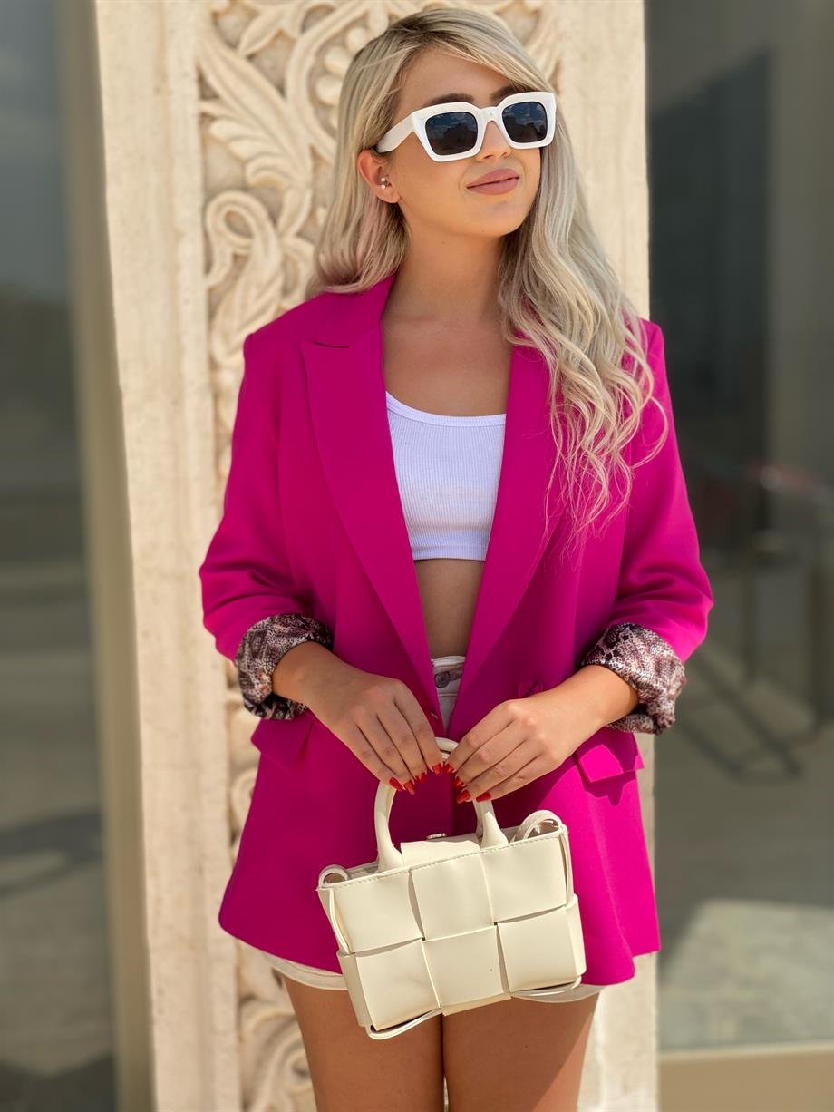 Fuşya Kol Astarı Yılan Detay Blazer Ceket 