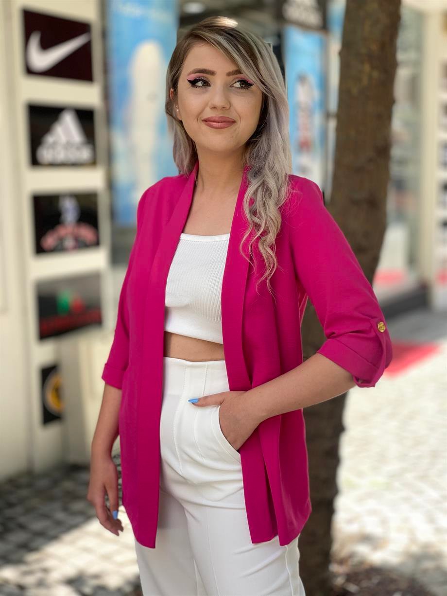 Fuşya Krinkıl Kumaş Duble Kol Ceket