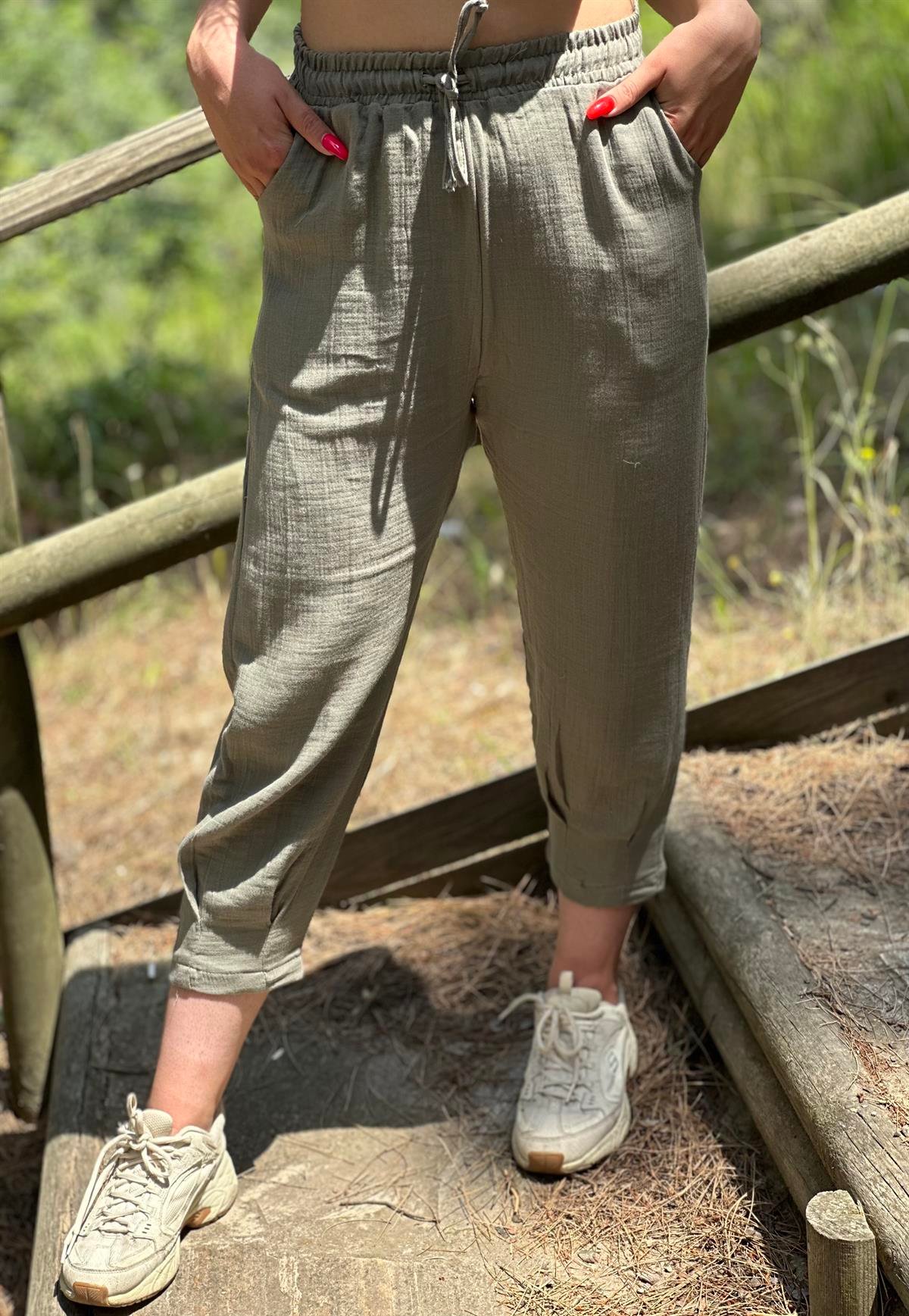 Haki Keten Pantalon