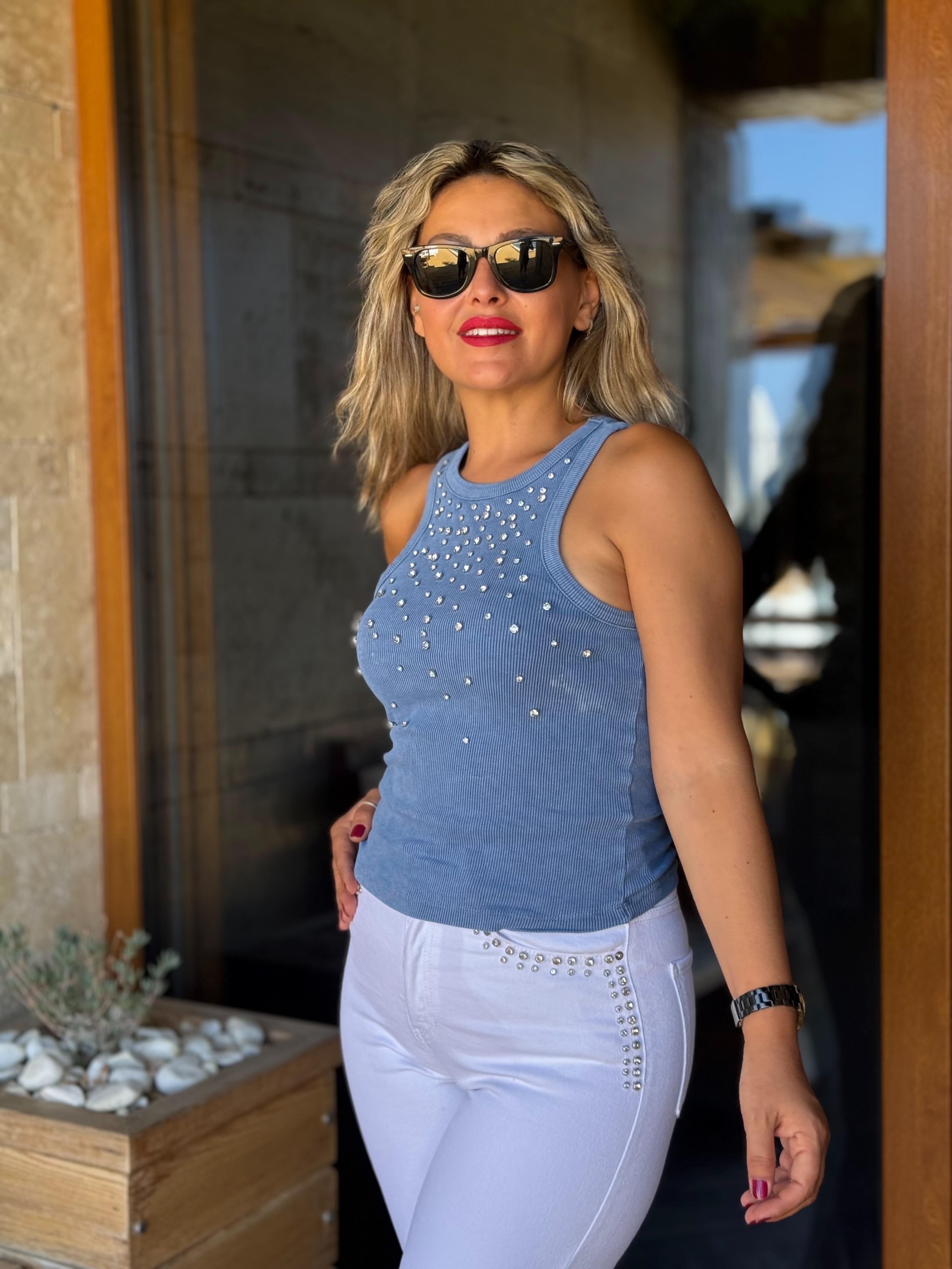 Halter Yaka Taşlı Badi 
