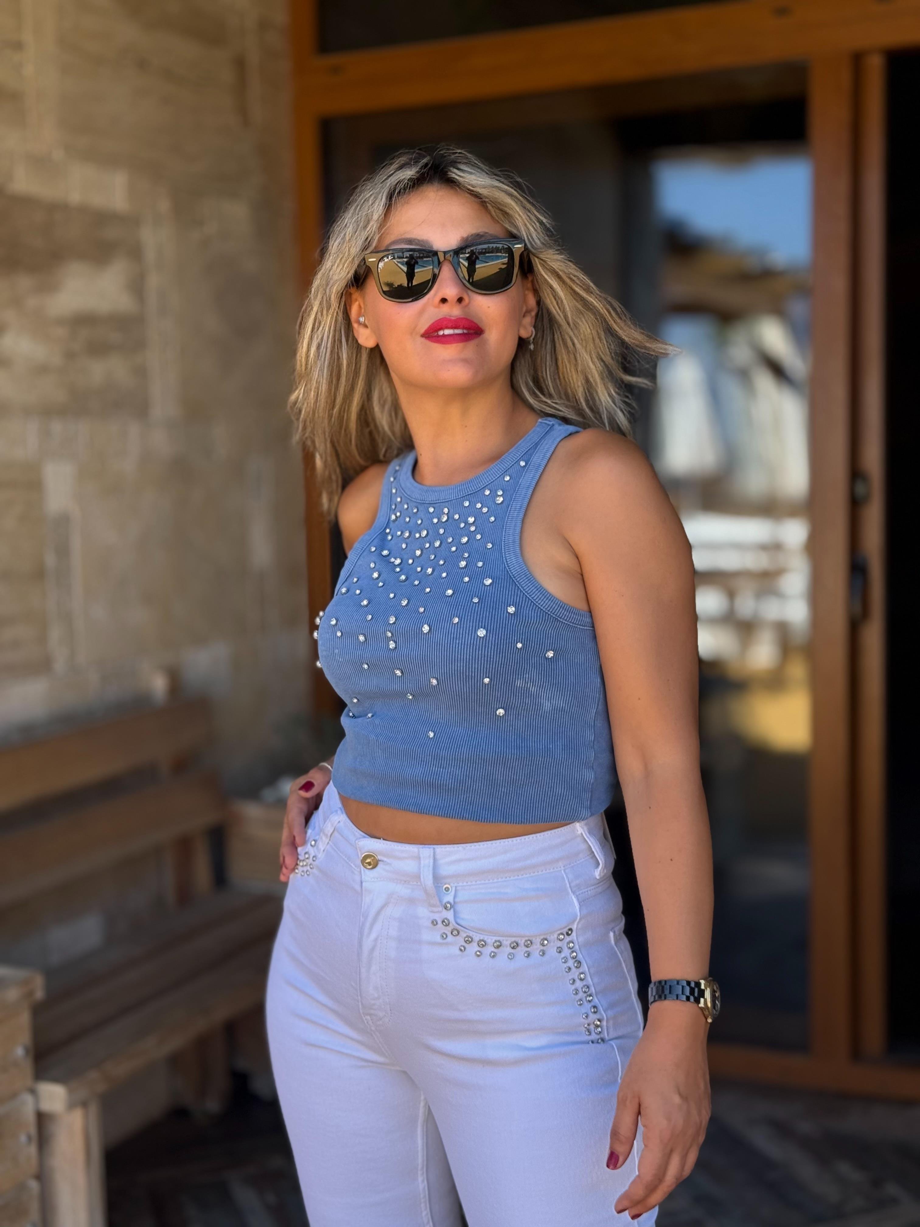 Halter Yaka Taşlı Badi 