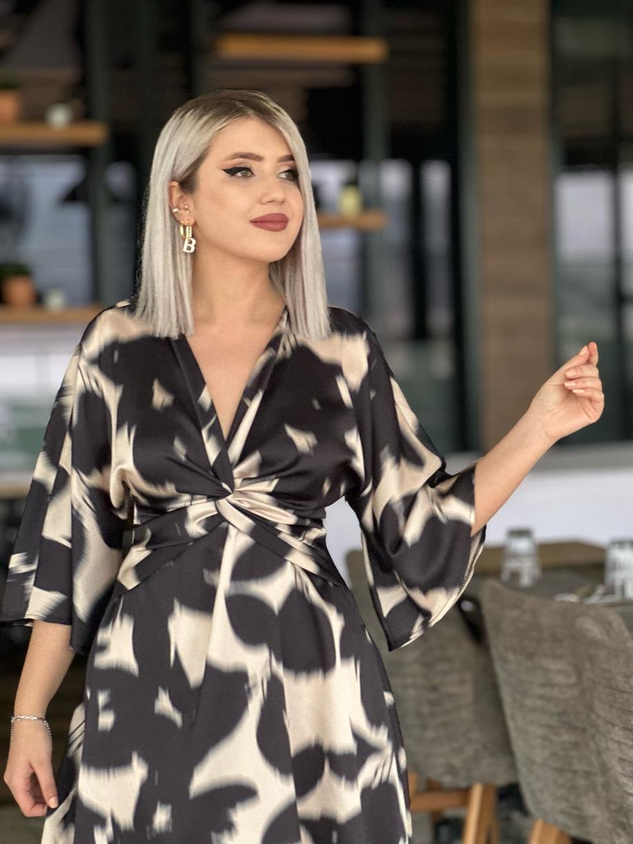 İpek Saten Kimona Kol Elbise