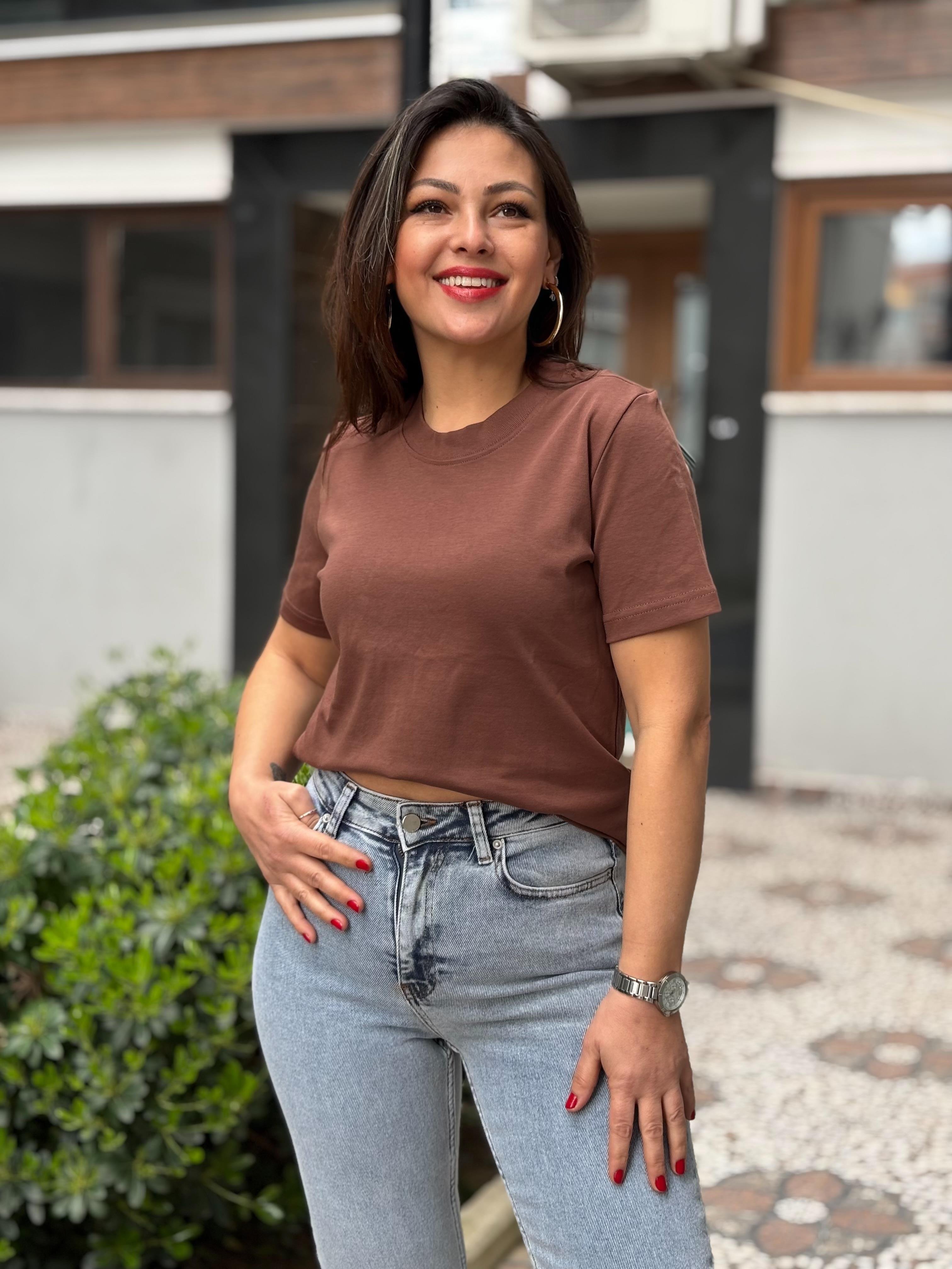 Kahve Orj Marka Basic Tişört