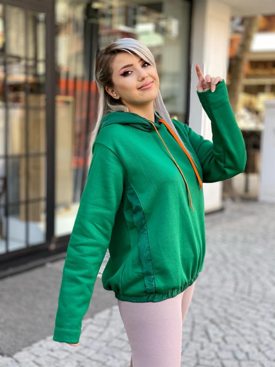 Kapüşonlu Tasarım Sweat Yeşil 