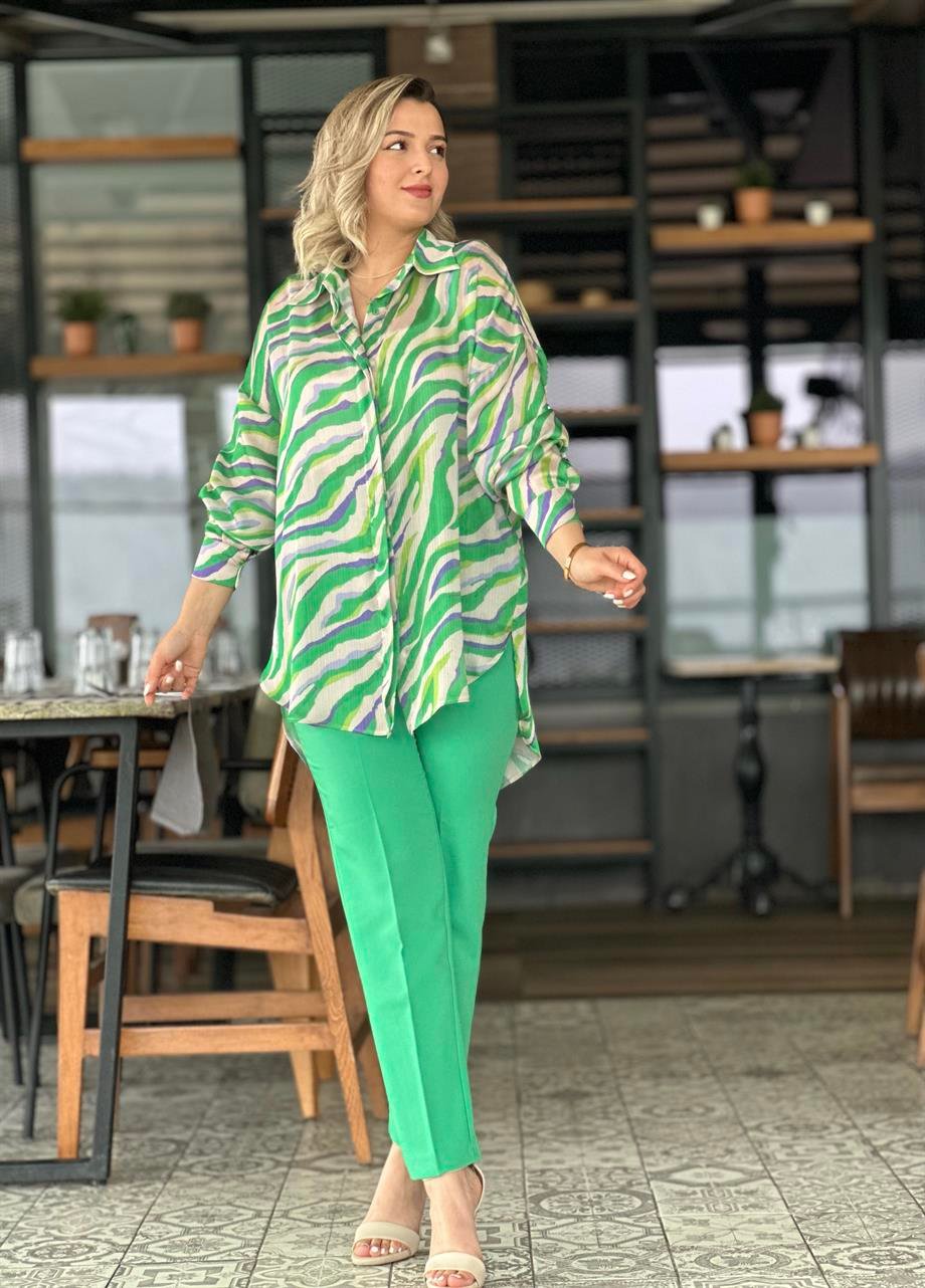 Karol Önü Pensli Pantalon Yeşil