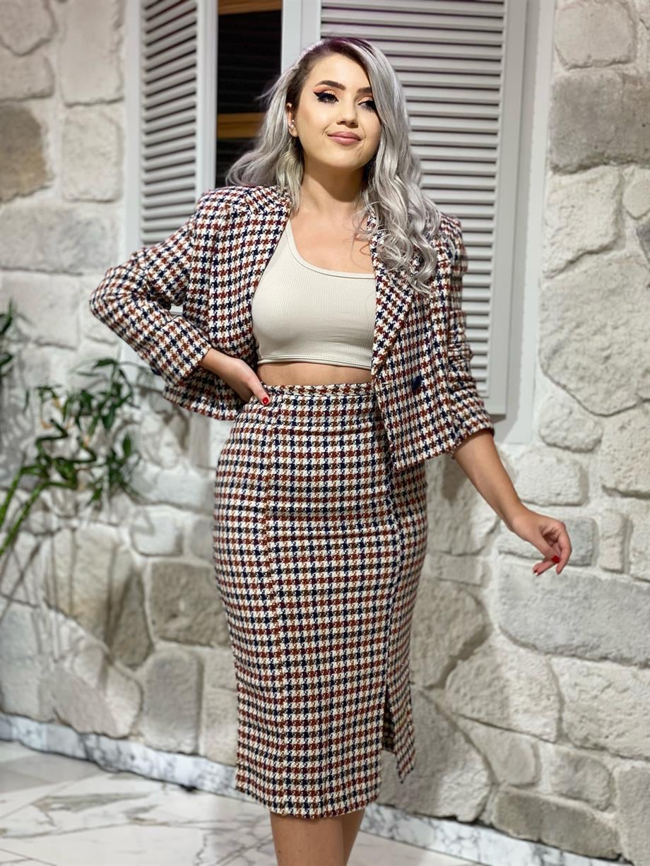 Kazayağı Desen Ceket Etek
