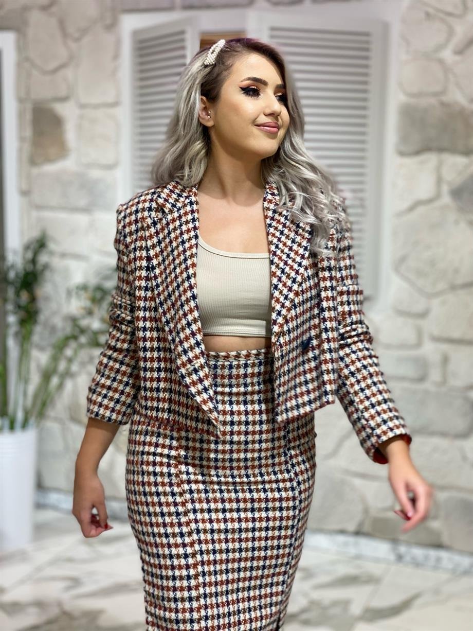 Kazayağı Desen Ceket Etek