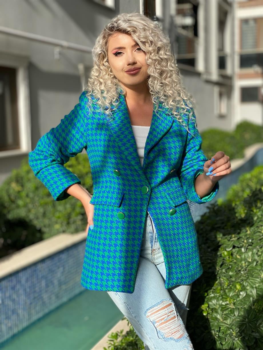 Kazayağı Desen Yün Blazer Ceket