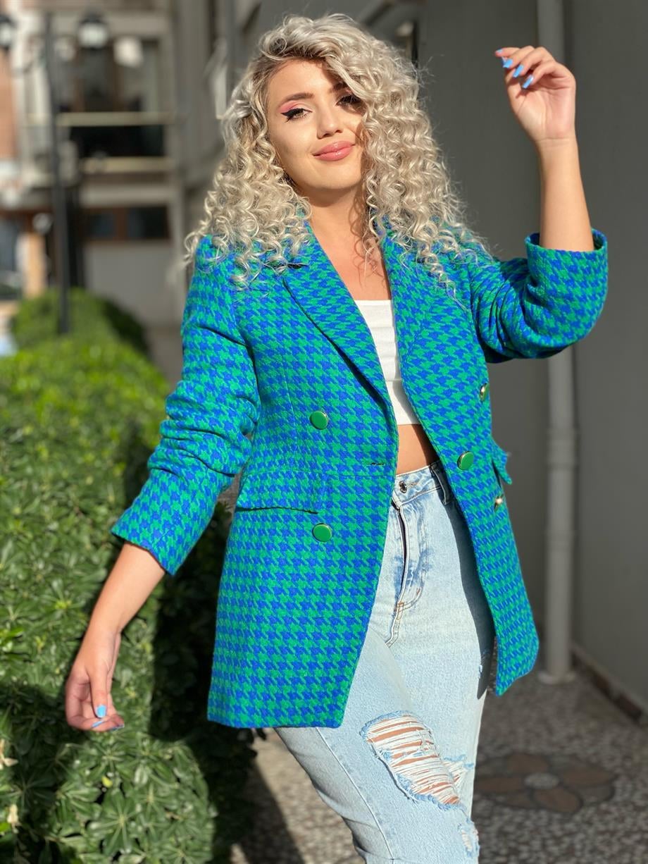 Kazayağı Desen Yün Blazer Ceket