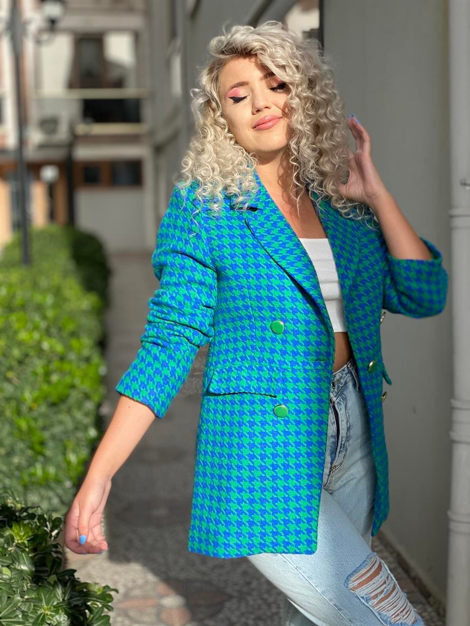 Kazayağı Desen Yün Blazer Ceket