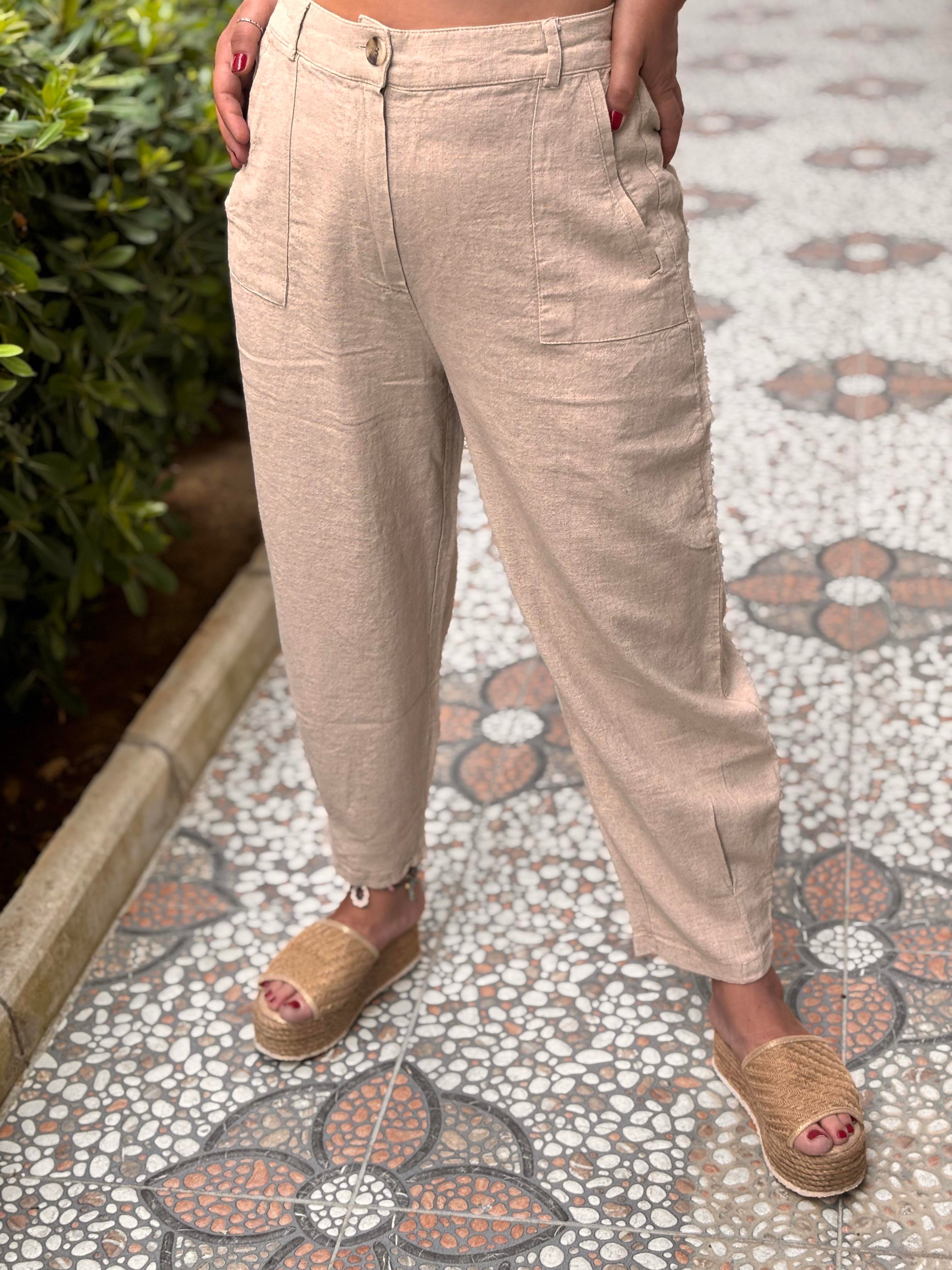 Keten Kötük Cep Pantalon Taş 
