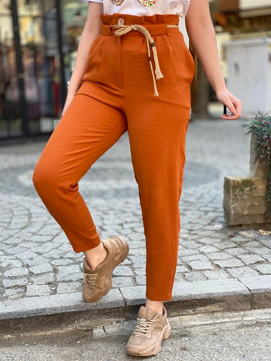 Keten Turuncu Havuç Pantalon 