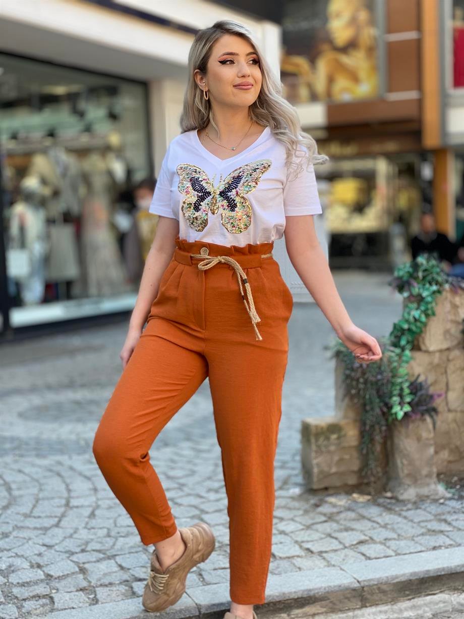 Keten Turuncu Havuç Pantalon 