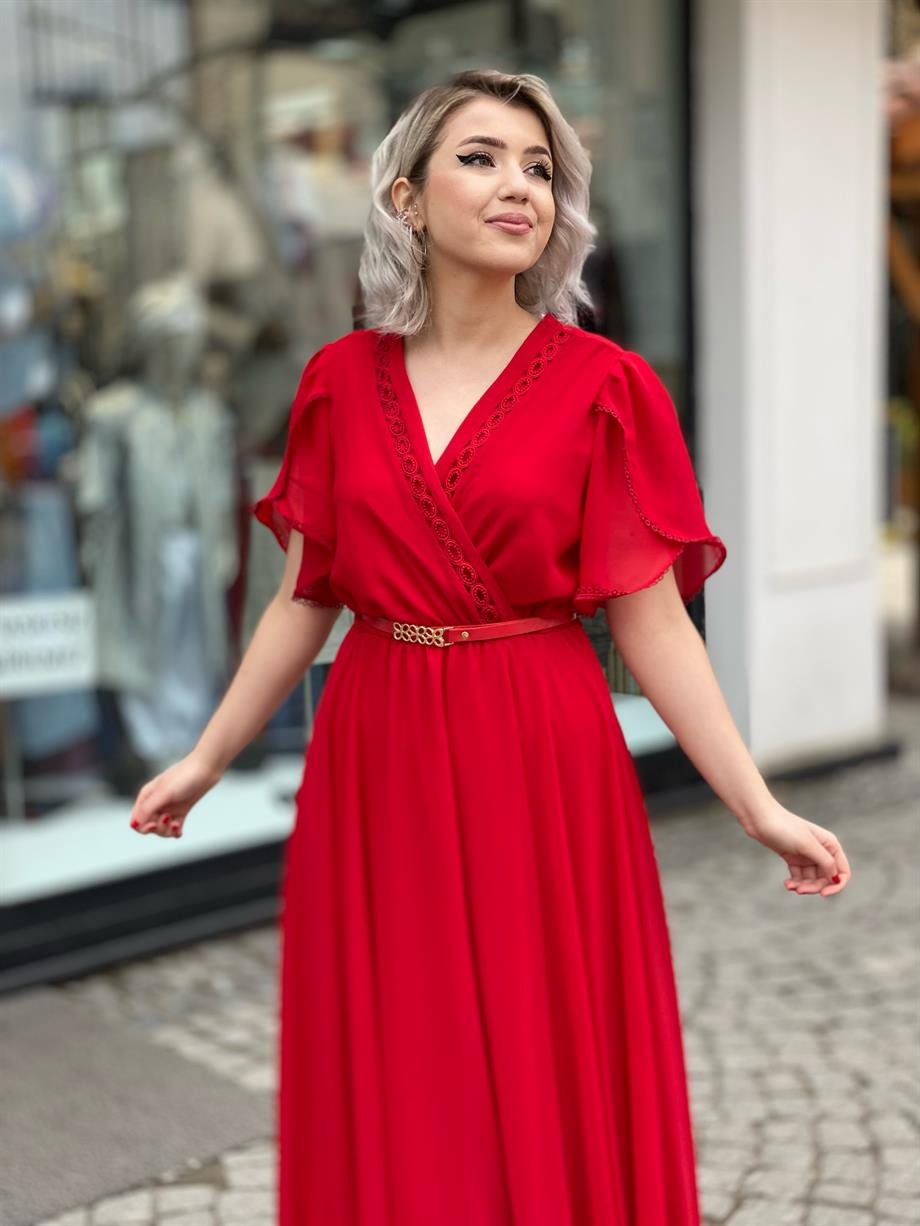 Kırmızı Şifon Elbise