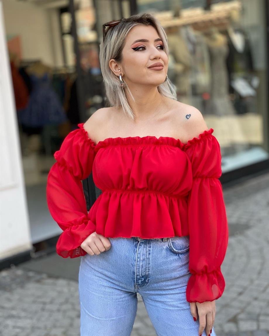 Kırmızı Tasarım Bluz 