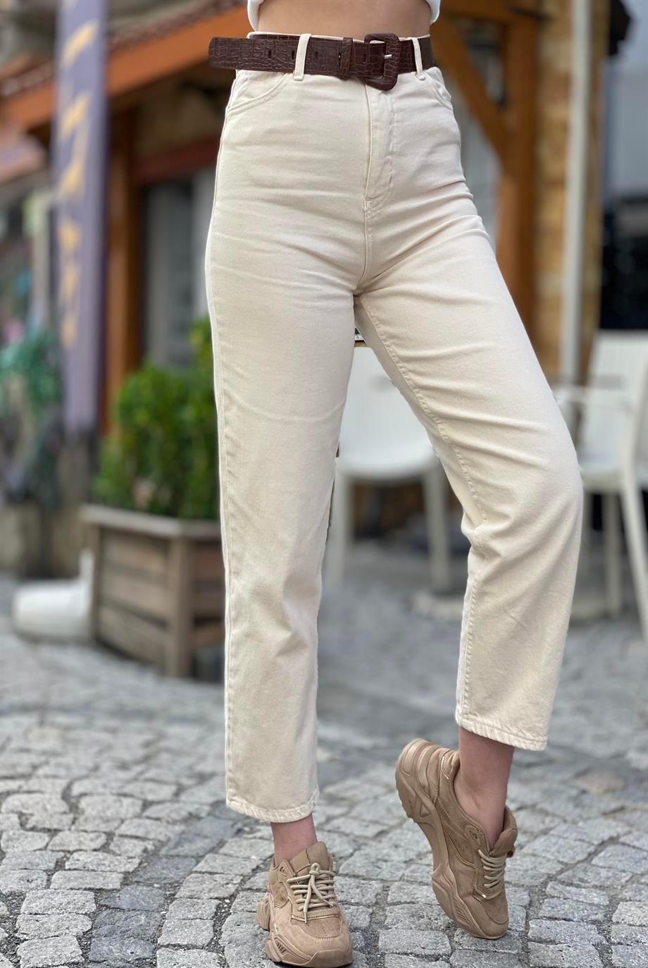 Krem Kemerli Mom jean 