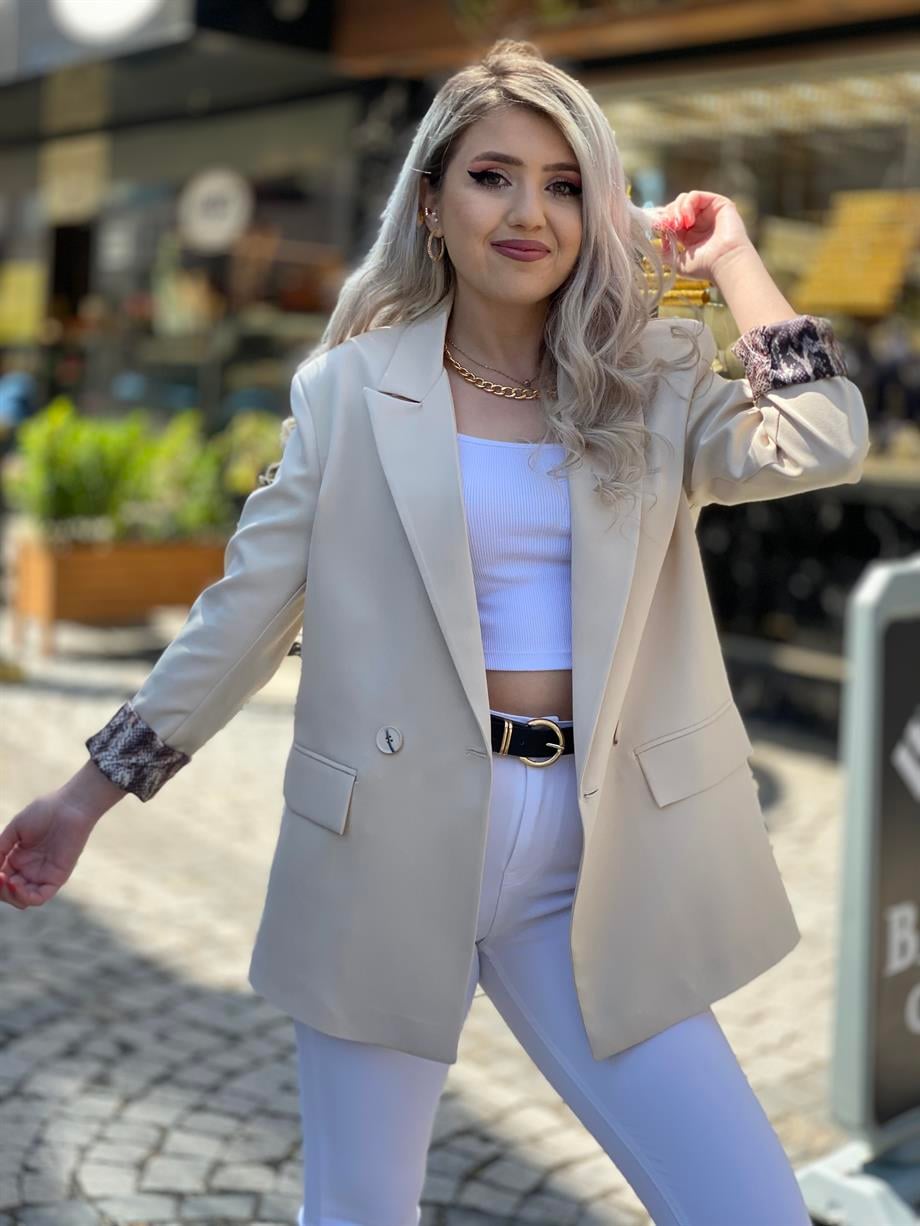 Krem Oversize Blazer Ceket