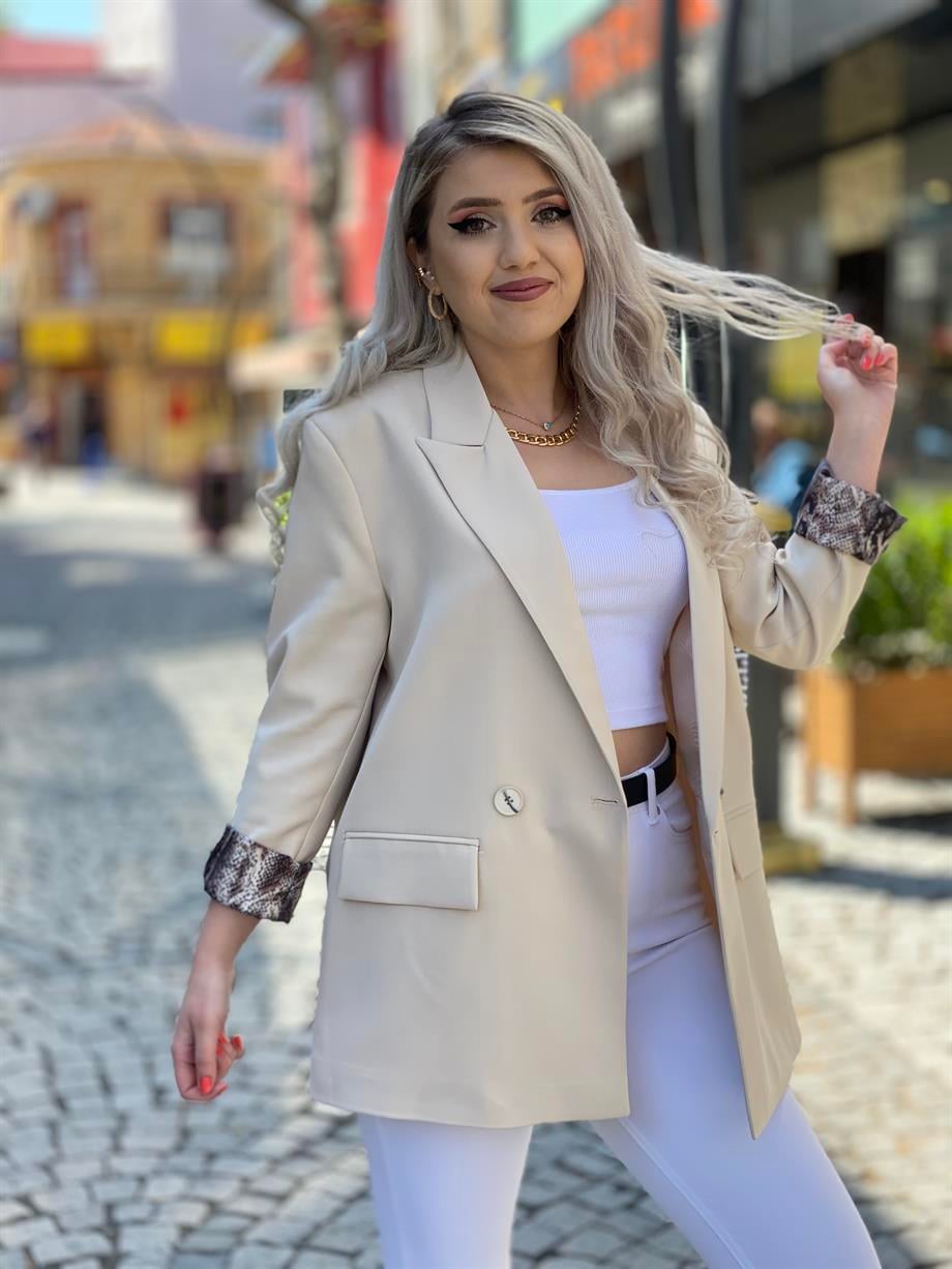 Krem Oversize Blazer Ceket