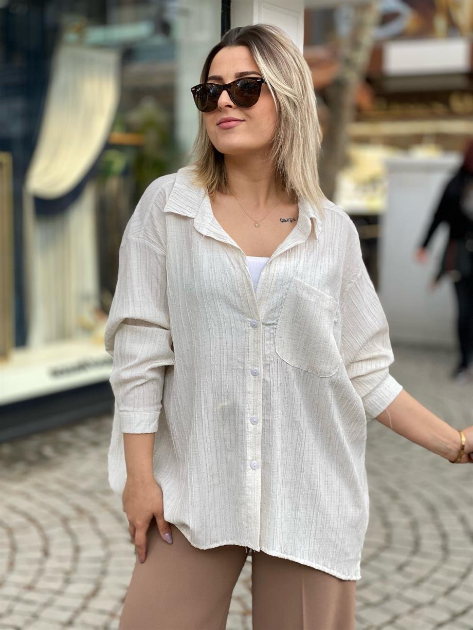 Krem Oversize Gömlek