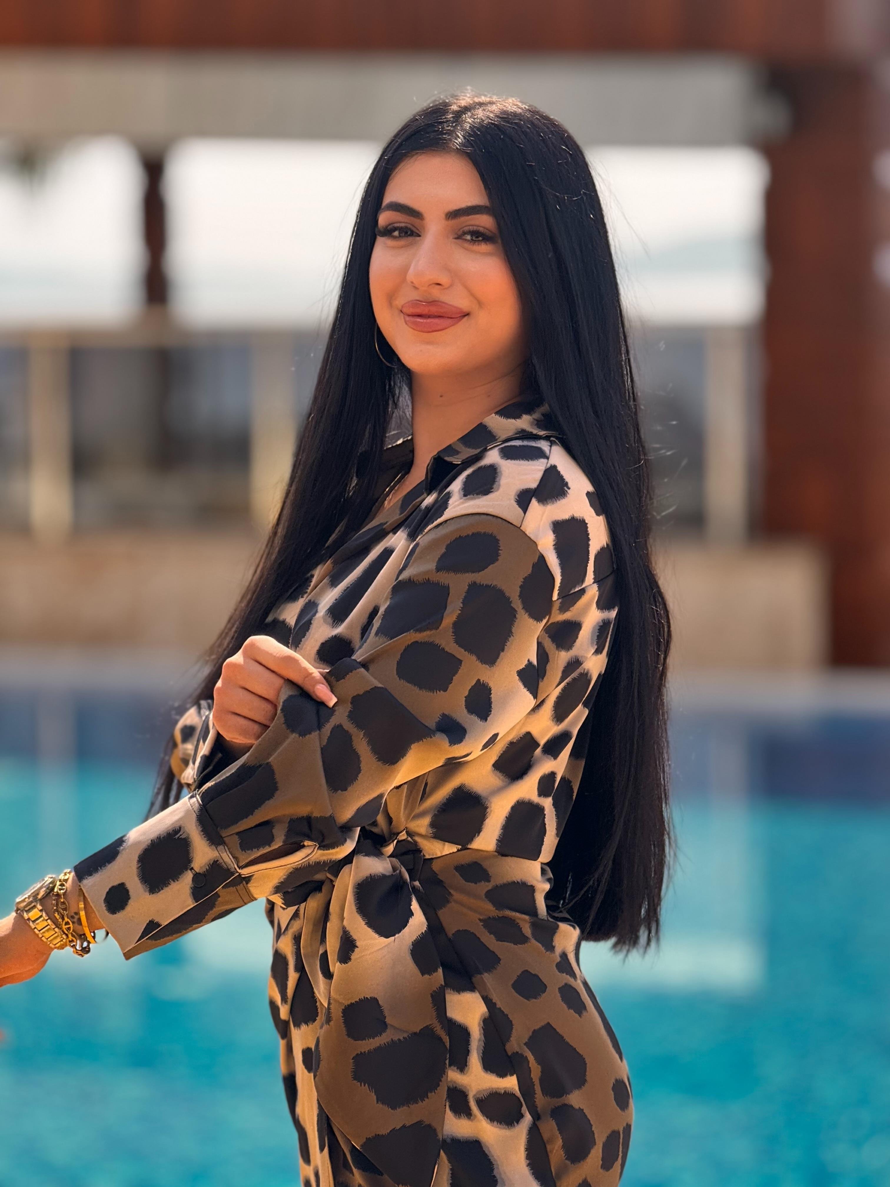 Kruvaze Leopar Desen Elbise