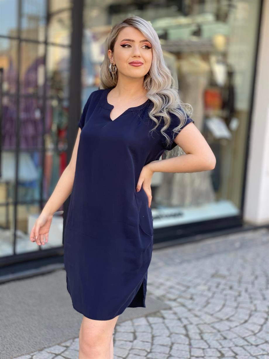 Lacivert Keten Elbise