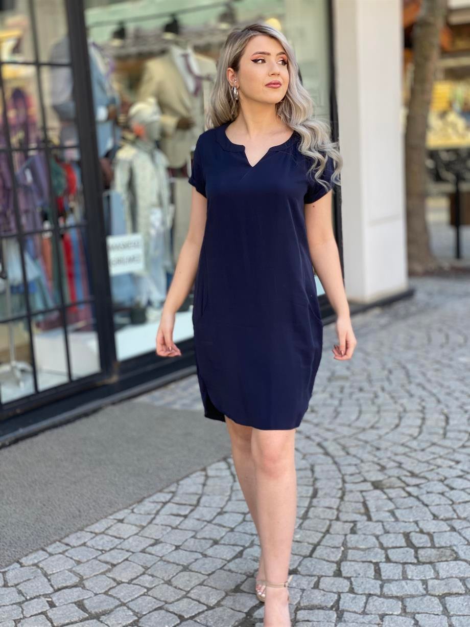 Lacivert Keten Elbise