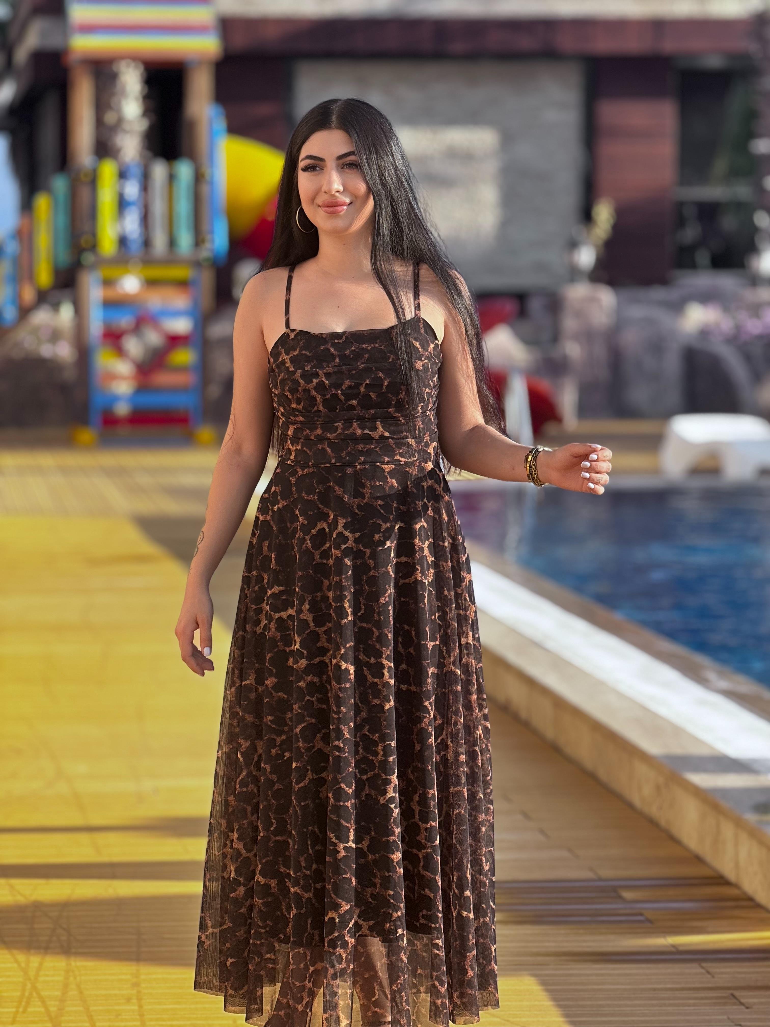 Leopar Şifon Elbise