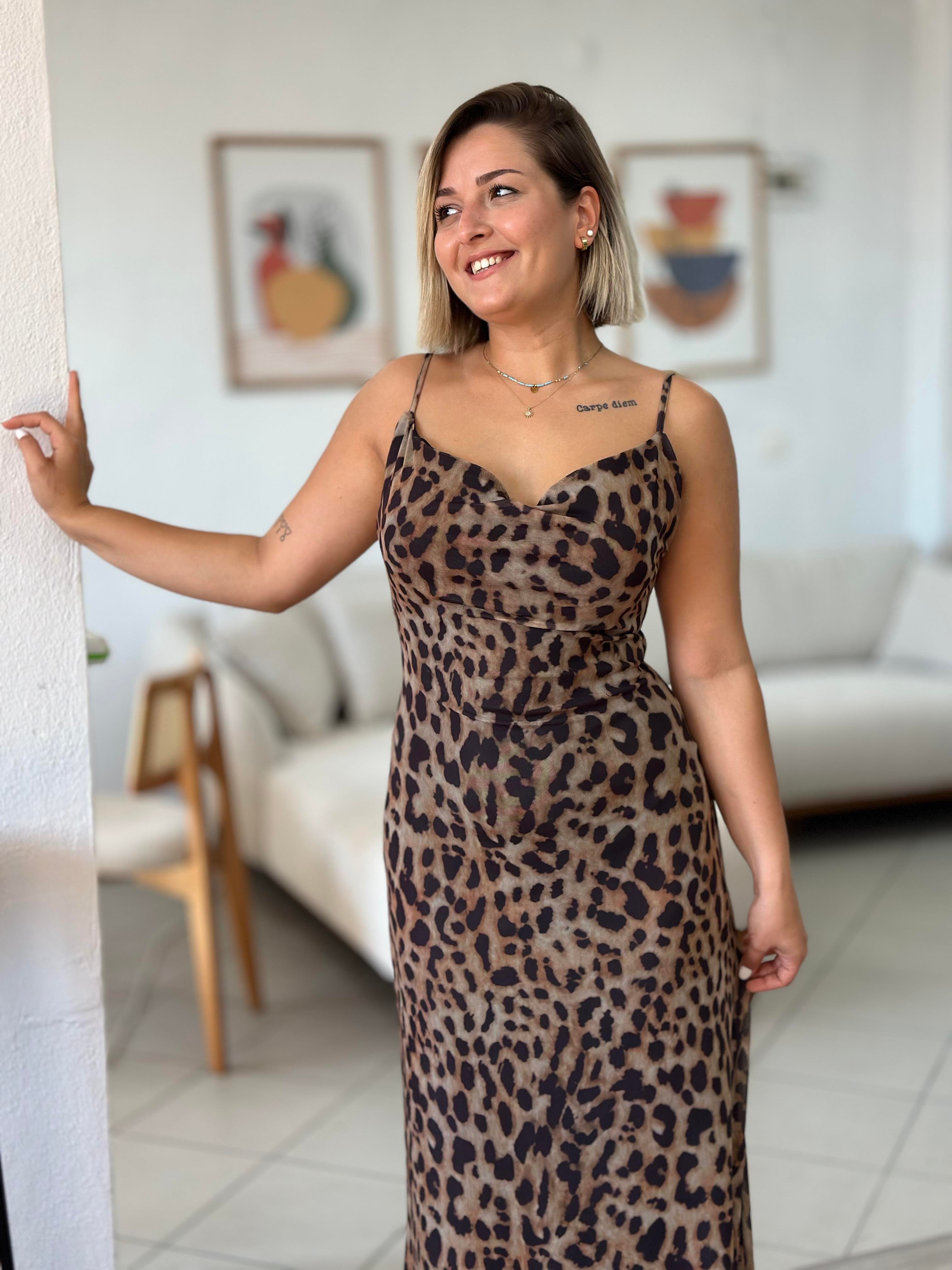 Leopar Şifon Elbise