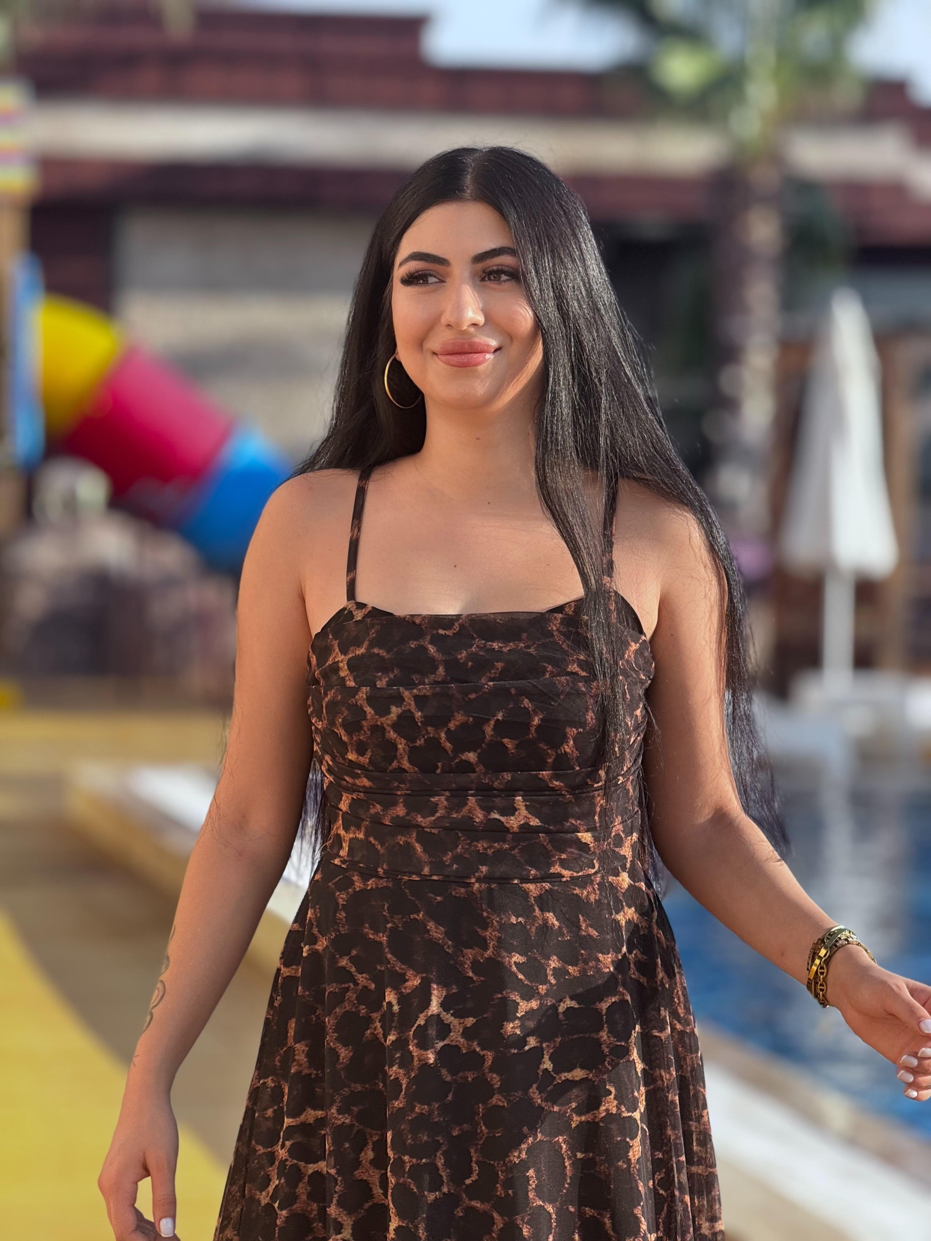 Leopar Şifon Elbise
