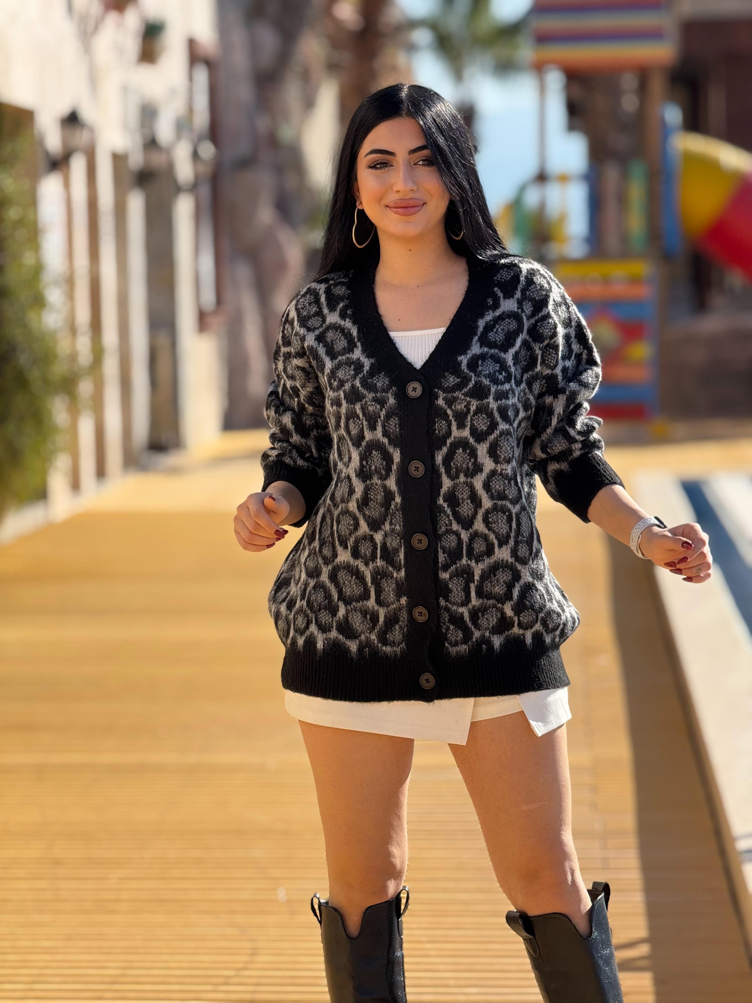 Leopar Siyah Hırka