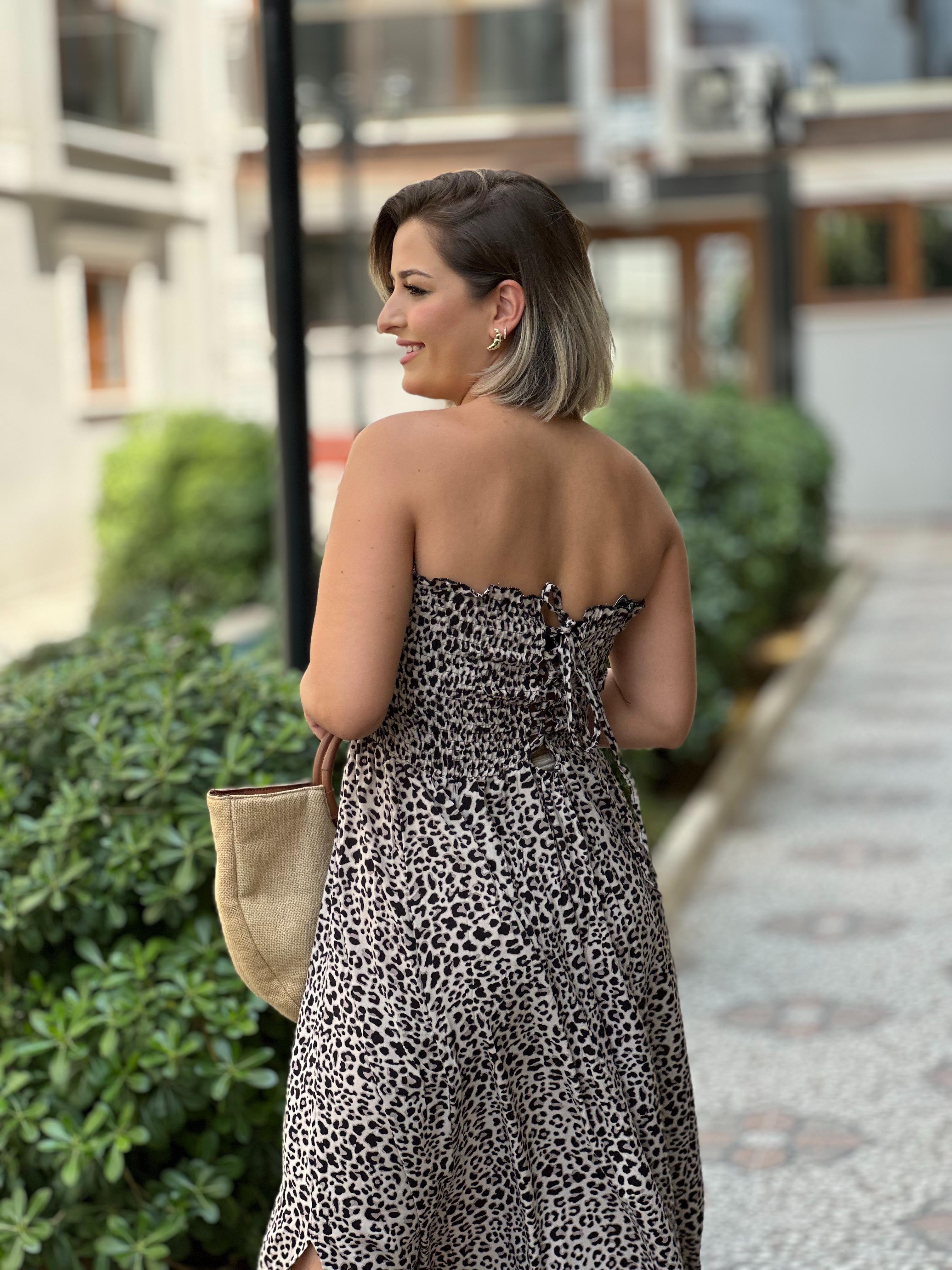 Leopar Straplez Elbise