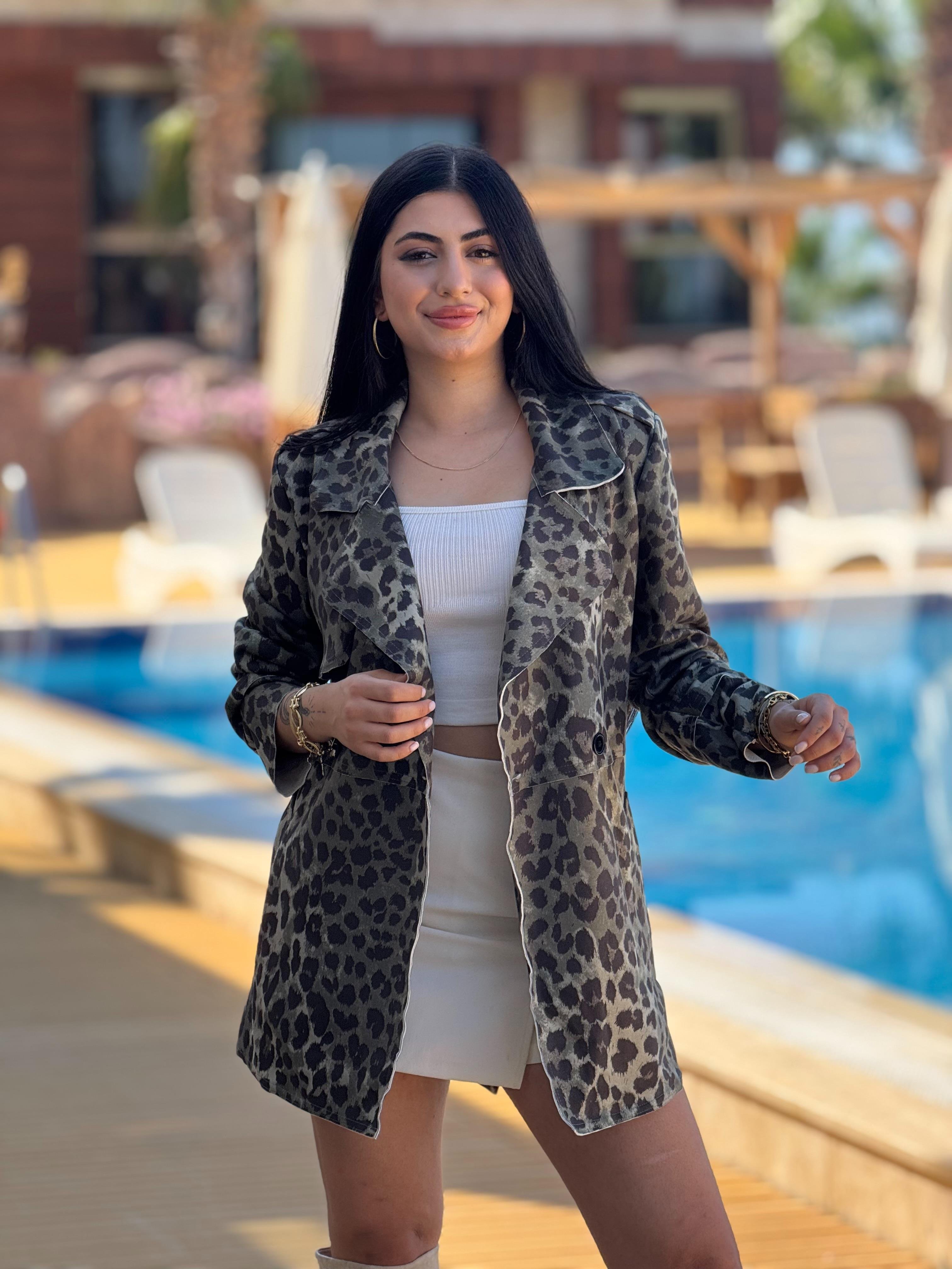 Leopar Süet Trenç