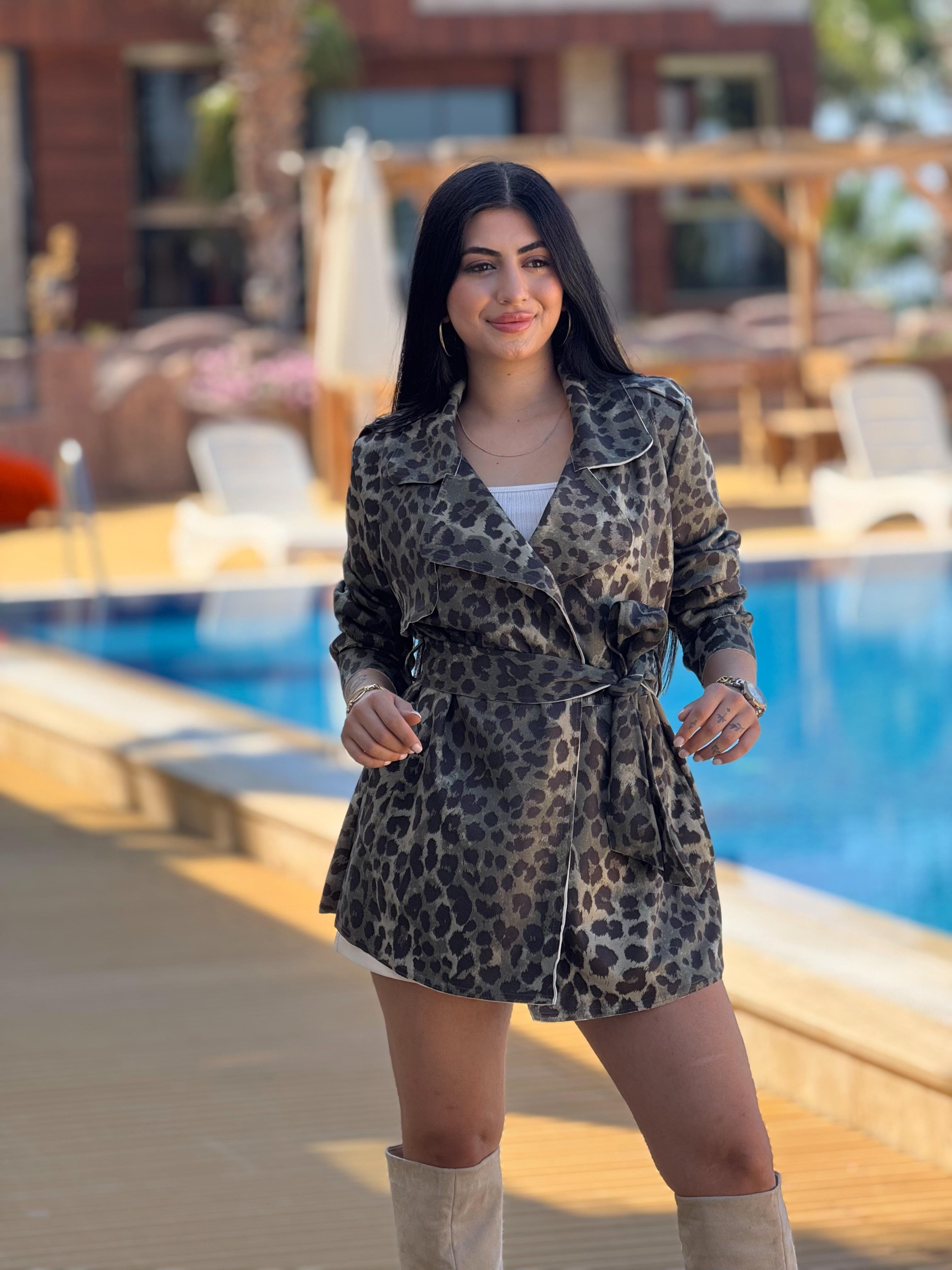 Leopar Süet Trenç
