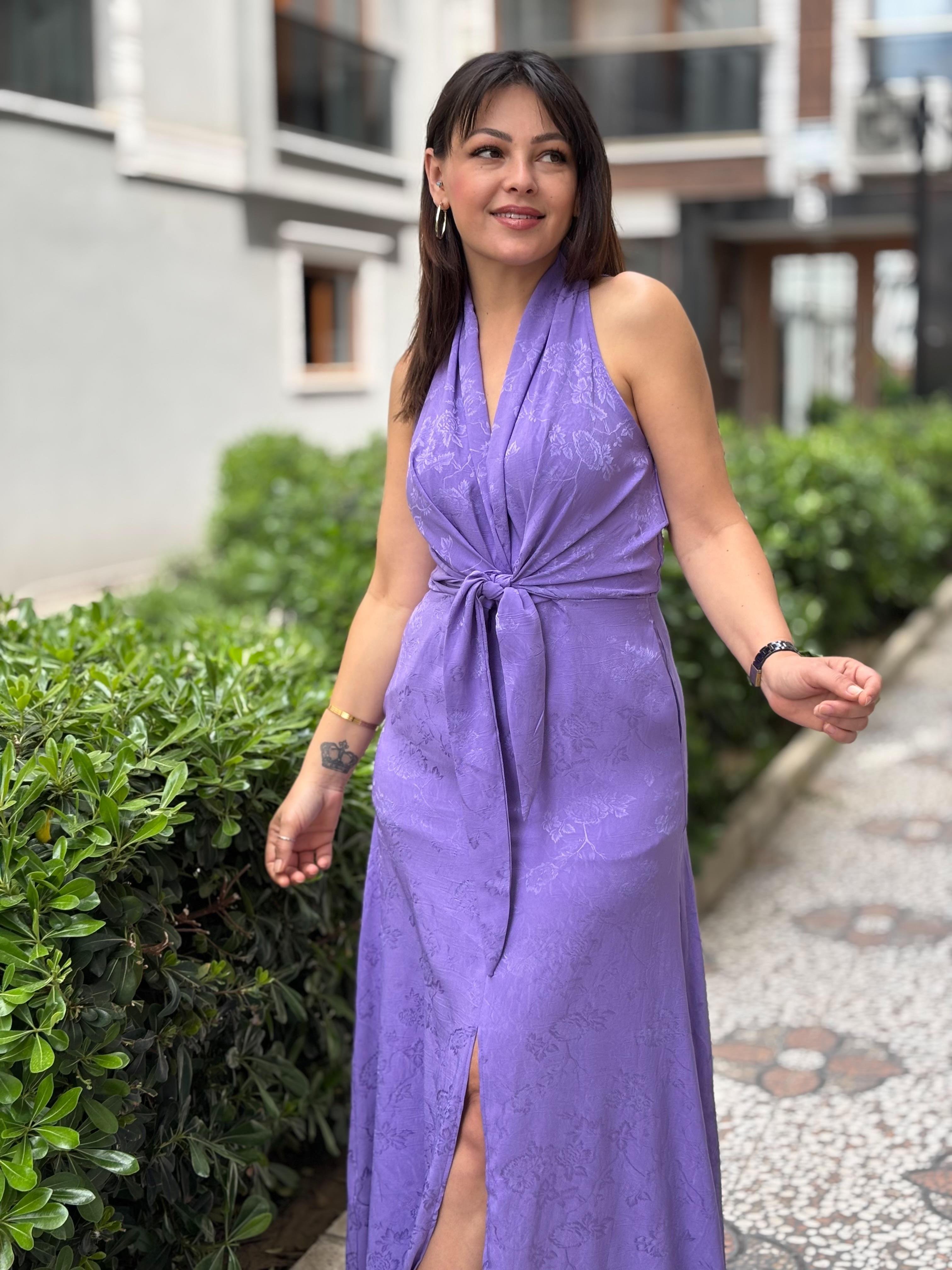 Lila Bağlamalı Elbise