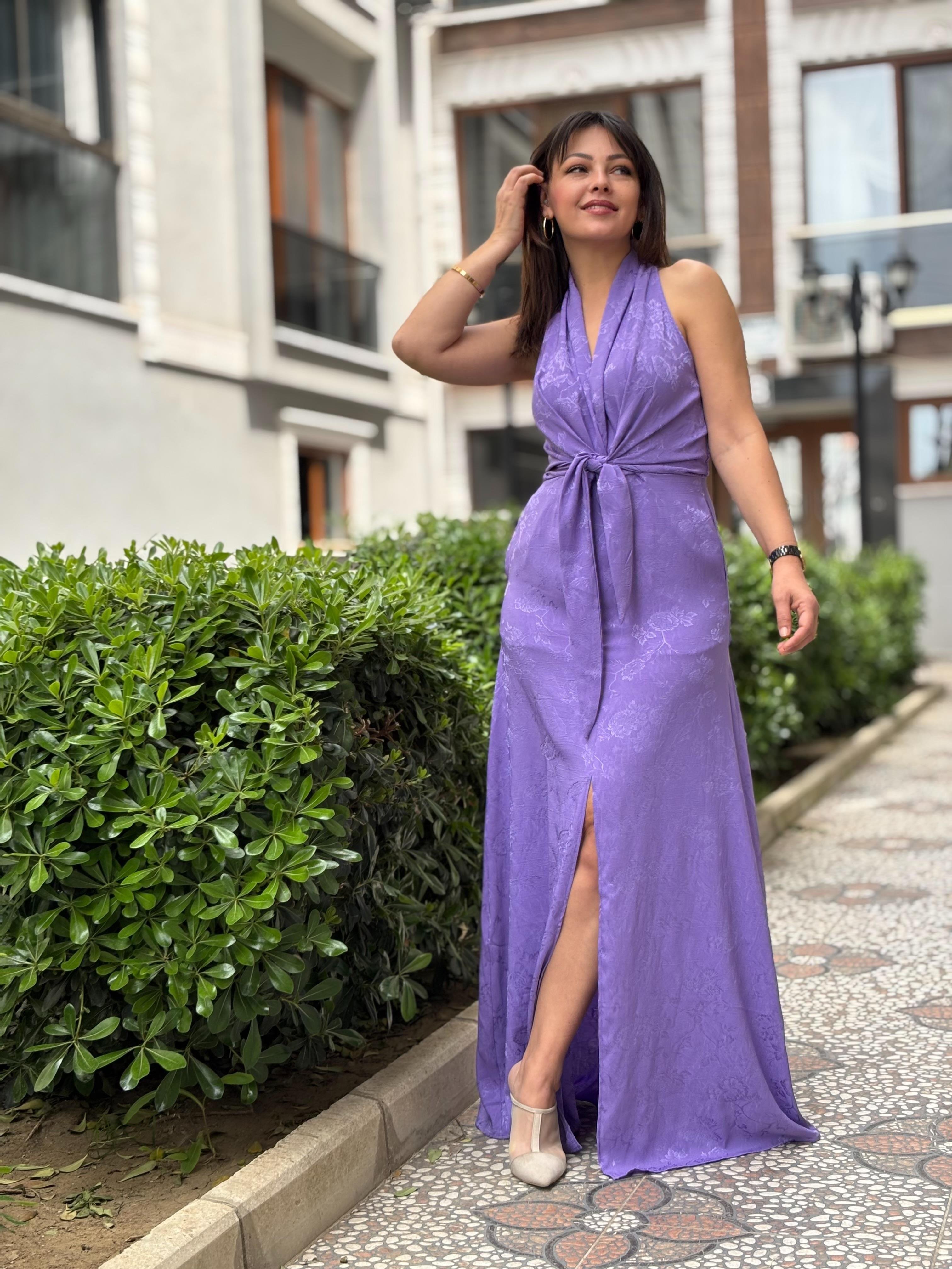 Lila Bağlamalı Elbise