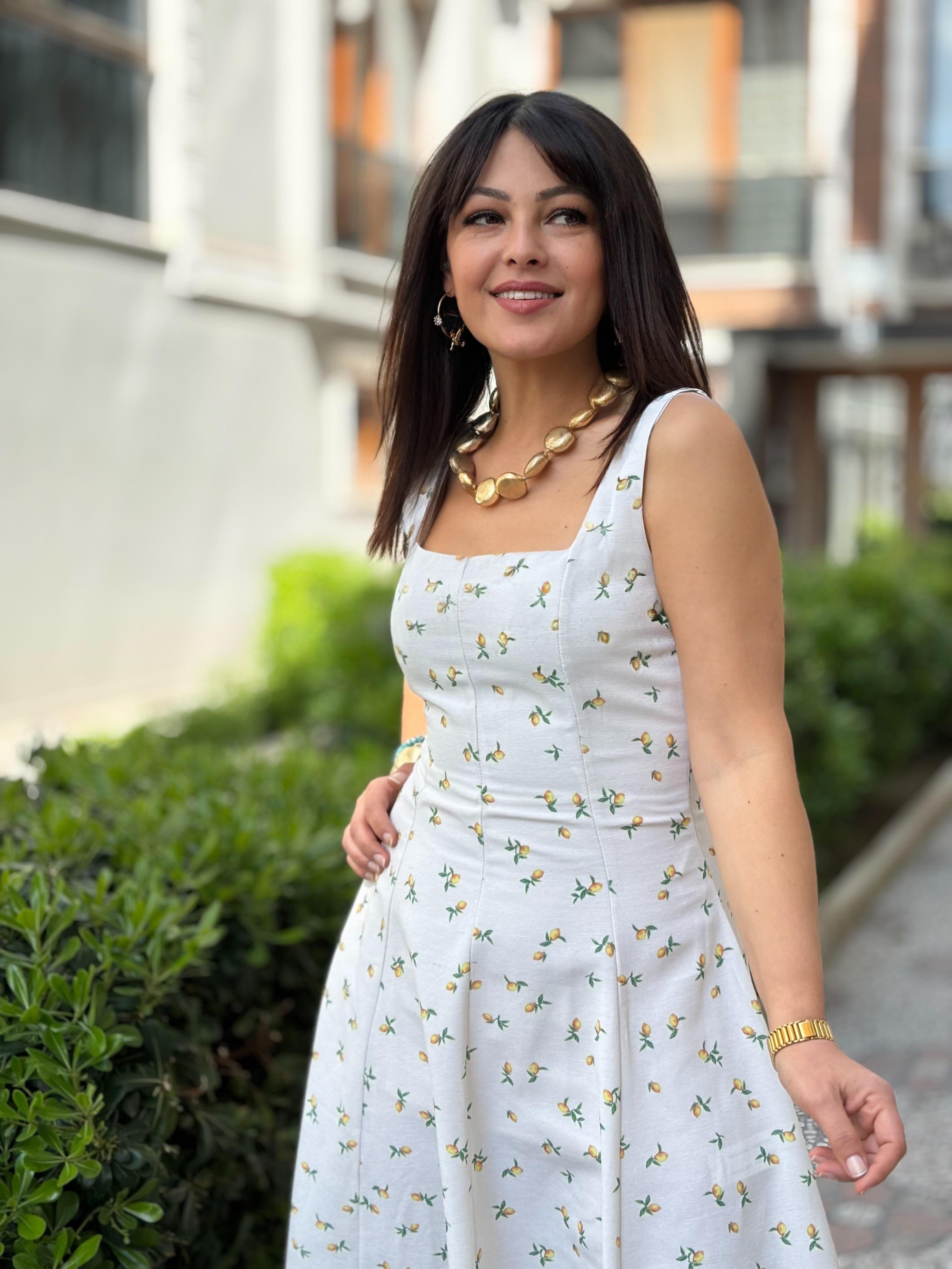 Limon Desen Keten Elbise