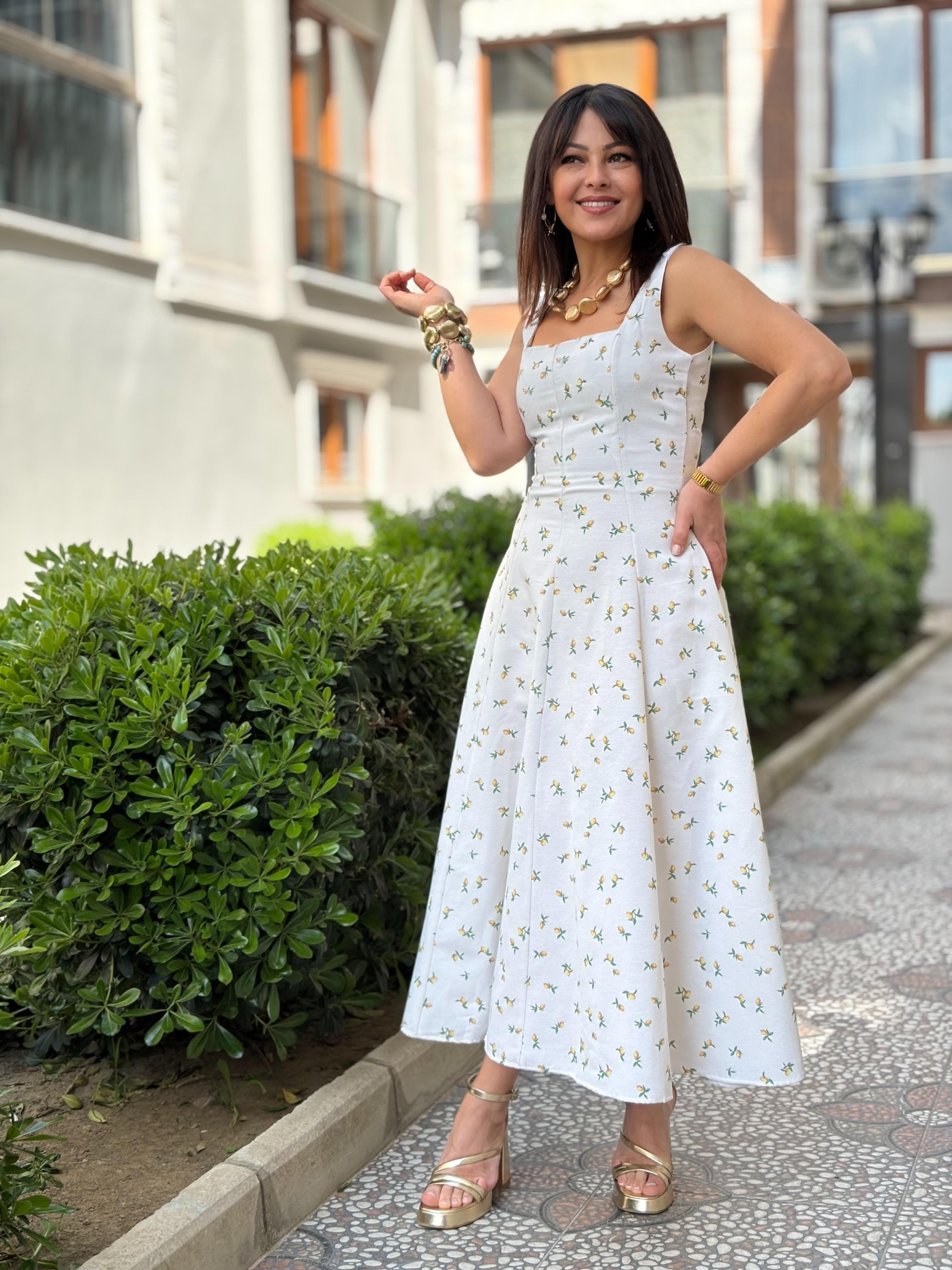 Limon Desen Keten Elbise