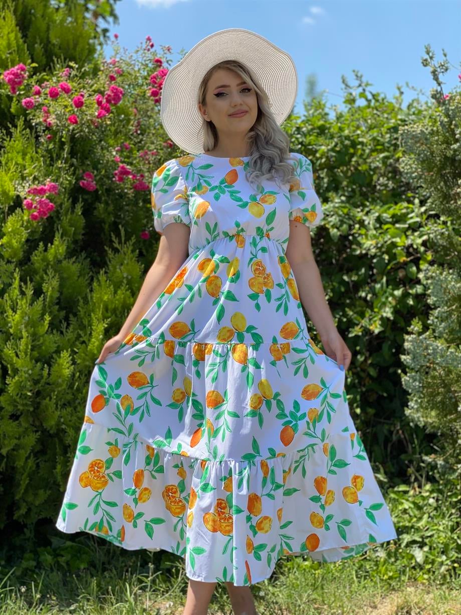 Limon Desenli Poplin Elbise 