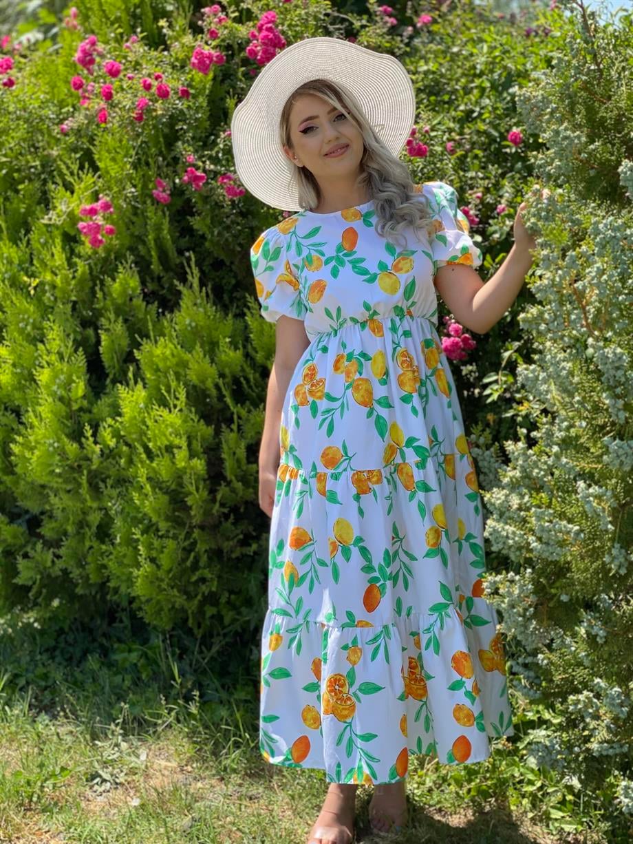 Limon Desenli Poplin Elbise 