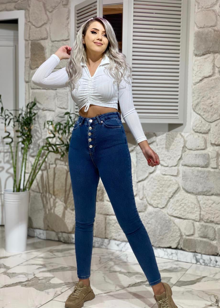 Love Me Bel Düğmeli Skinny Jean