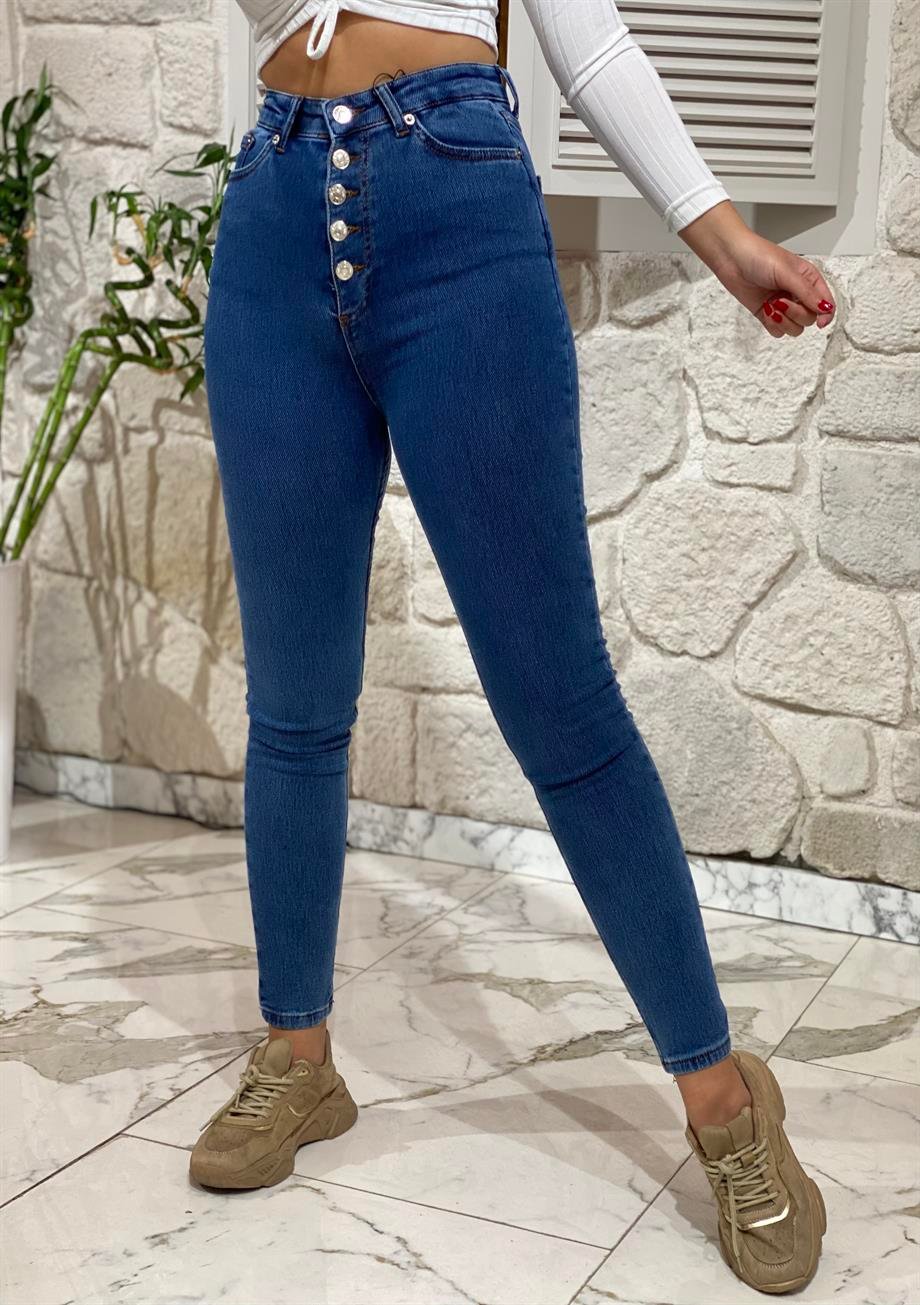 Love Me Bel Düğmeli Skinny Jean