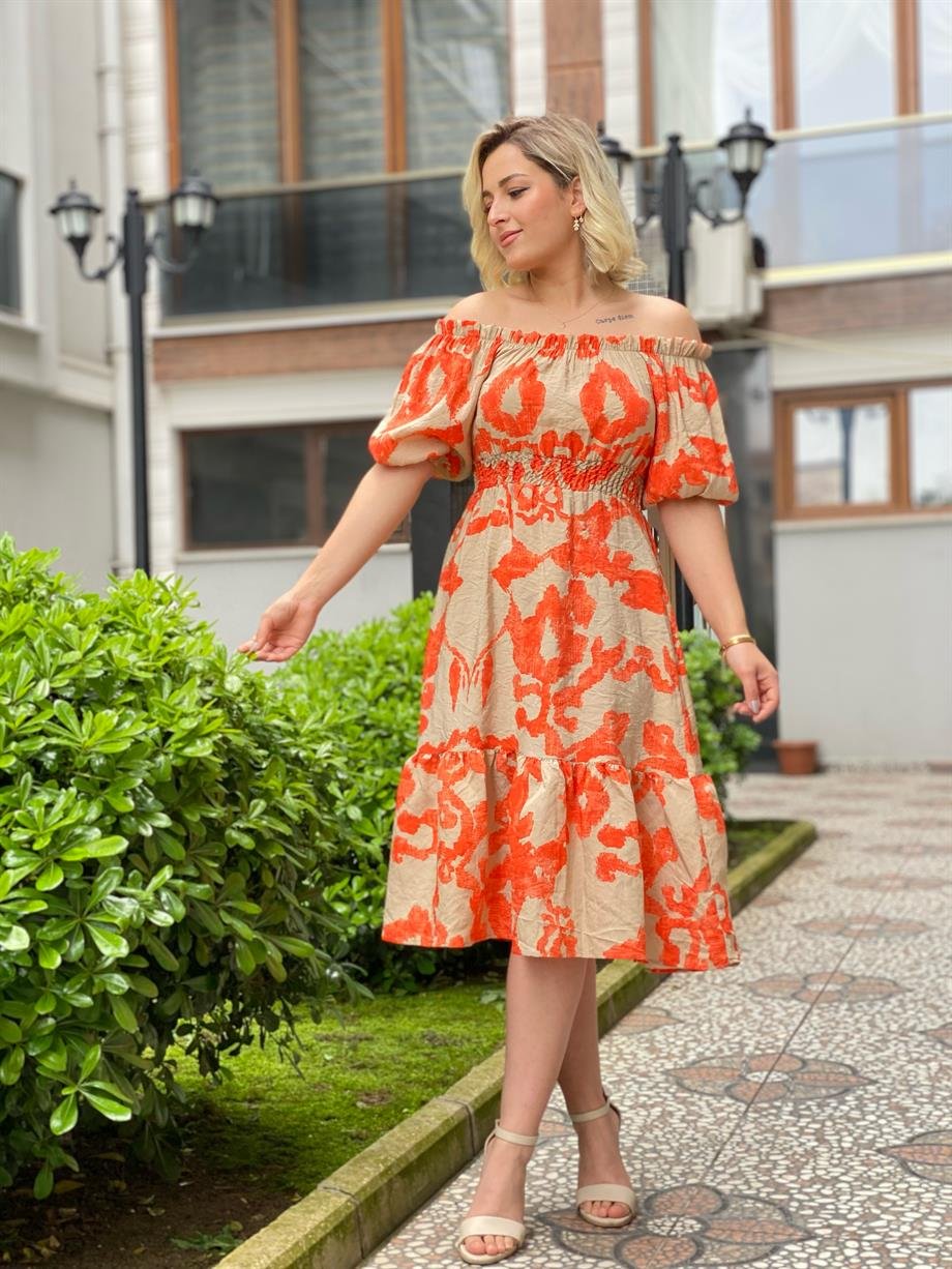 Madonna Yaka Nar Çiçeği Elbise