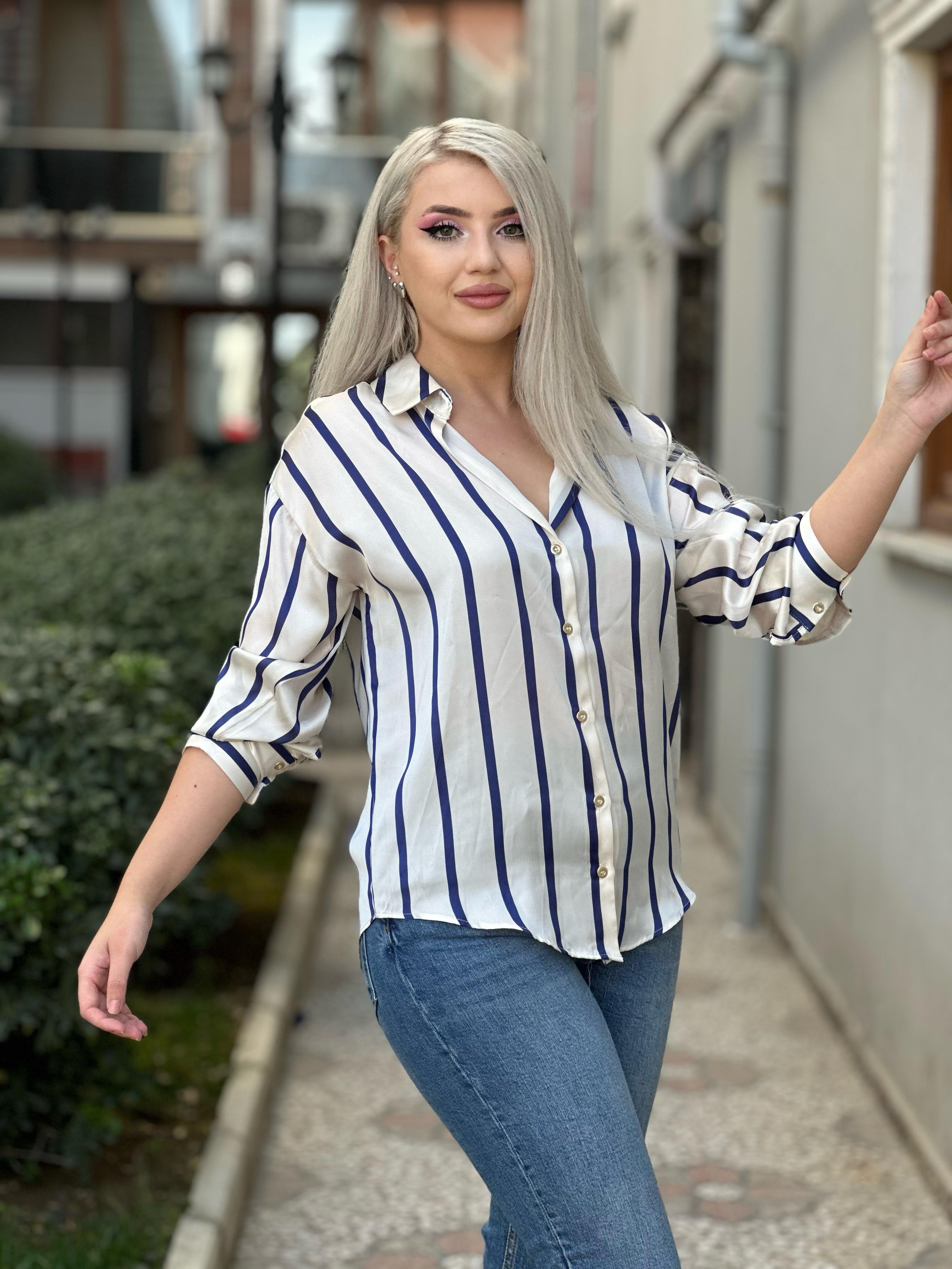 Marin Desen Saten Gömlek