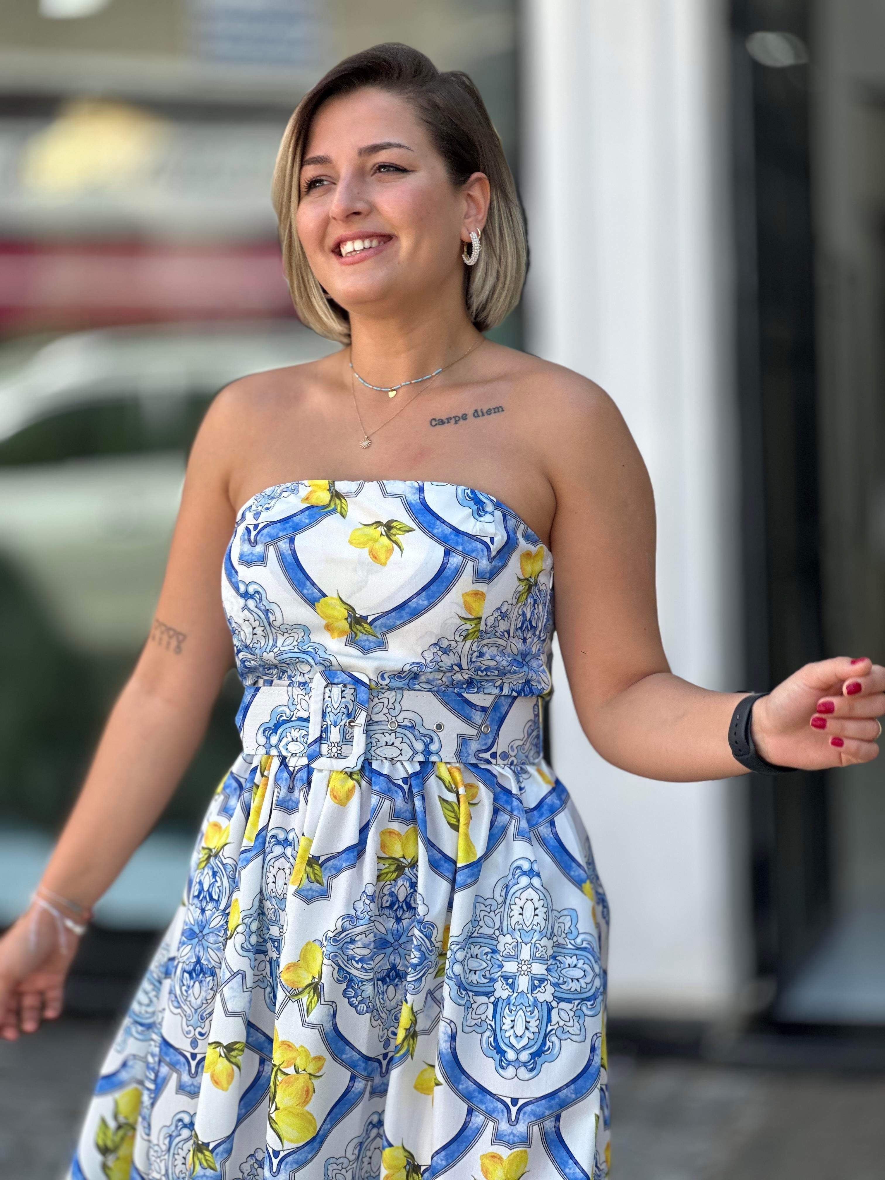 Marka Model Kemerli Straplez Elbise